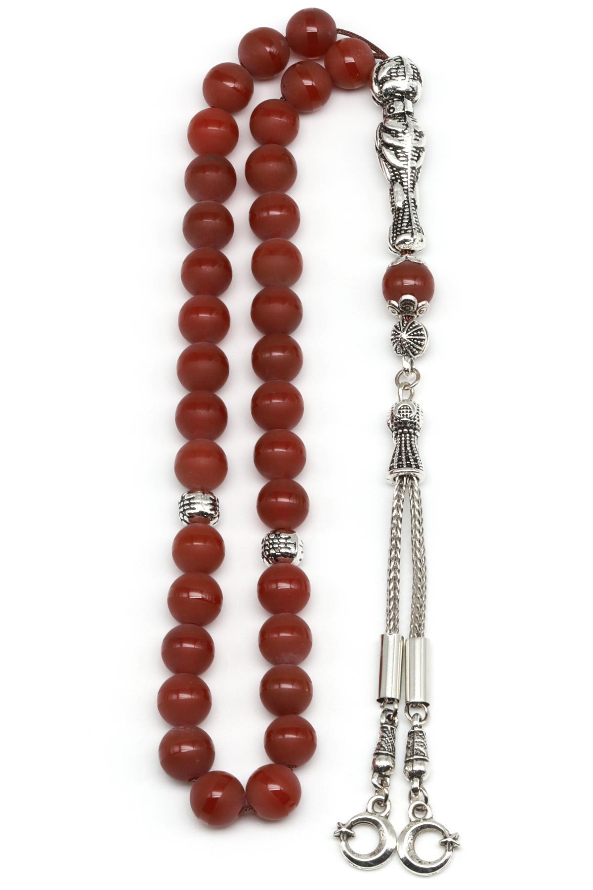 Çizgi Desenli Mat Akik Doğal Taş Tesbih 8 mm Küre Kesim