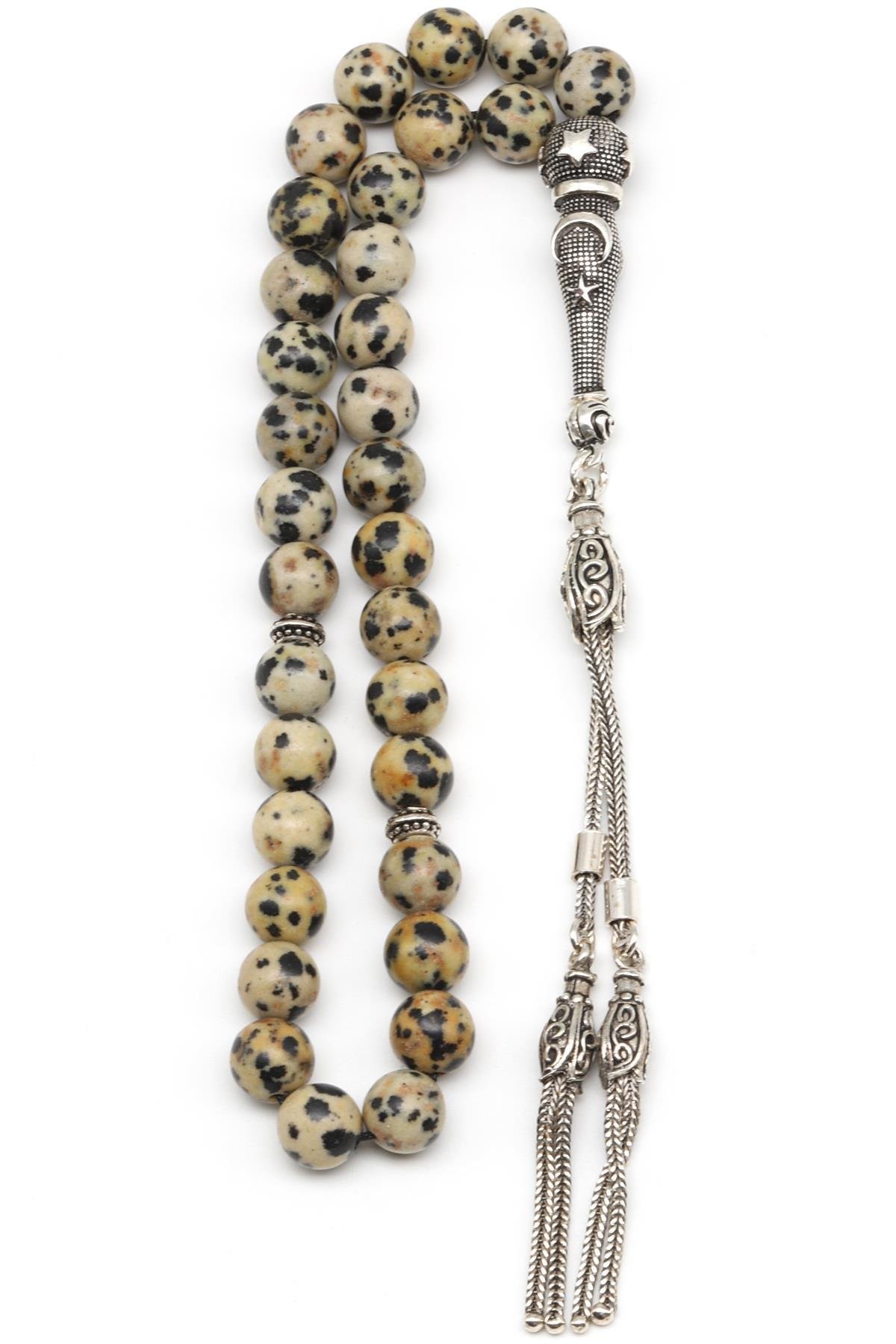 Dalmaçyalı Jasper Doğal Taş Tesbih 925 Ayar Gümüş 8 mm Küre Kesim