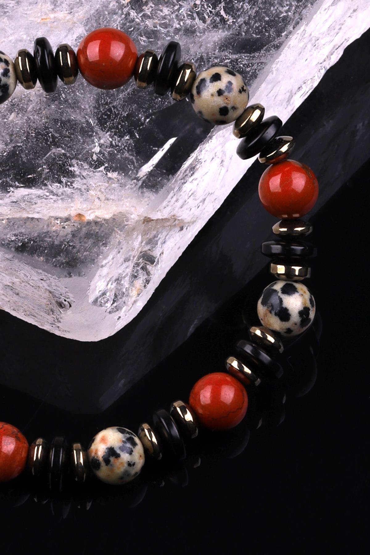 Dalmaçyalı Jasper - Red Jasper - Hematit - Kokonat Doğal Taş Tasarım Bileklik