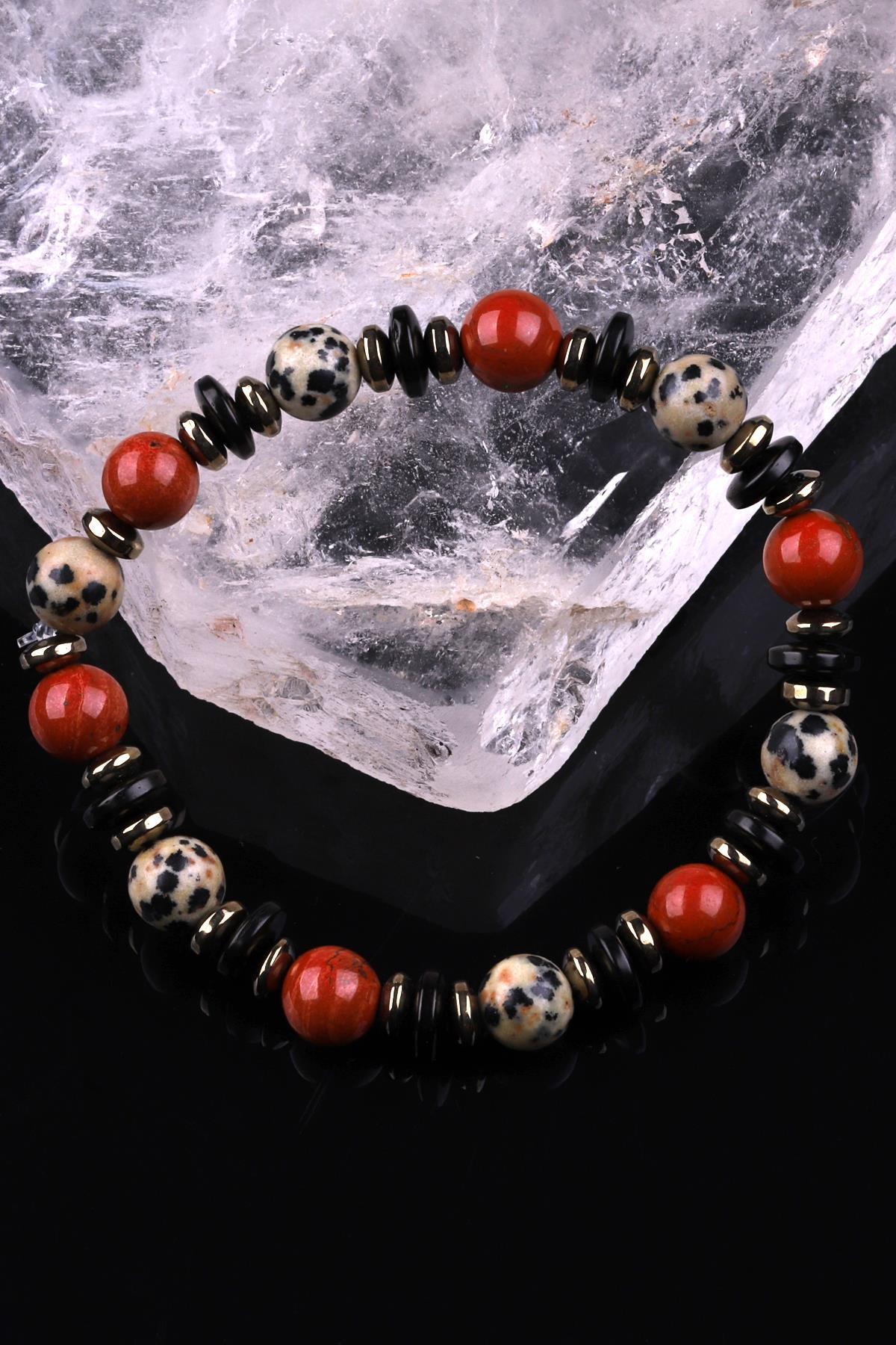 Dalmaçyalı Jasper - Red Jasper - Hematit - Kokonat Doğal Taş Tasarım Bileklik