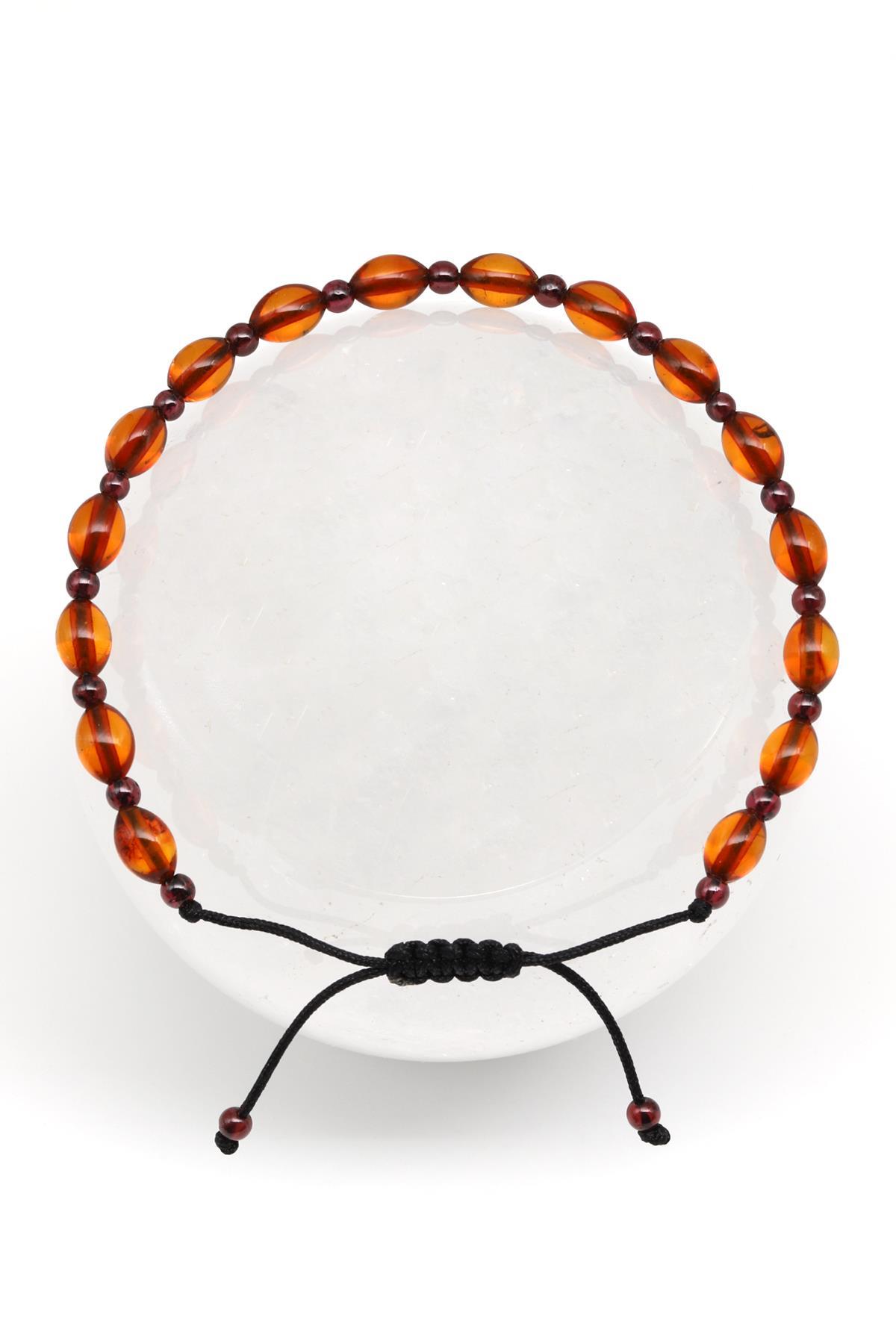 Damla Kehribar Makrome Örme Bileklik