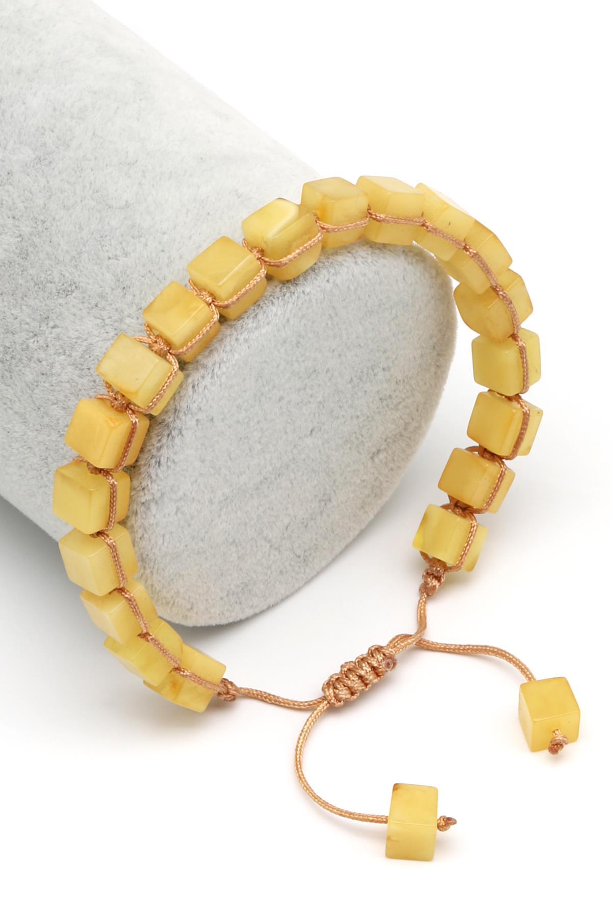 Damla Kehribar Makrome Örme Bileklik