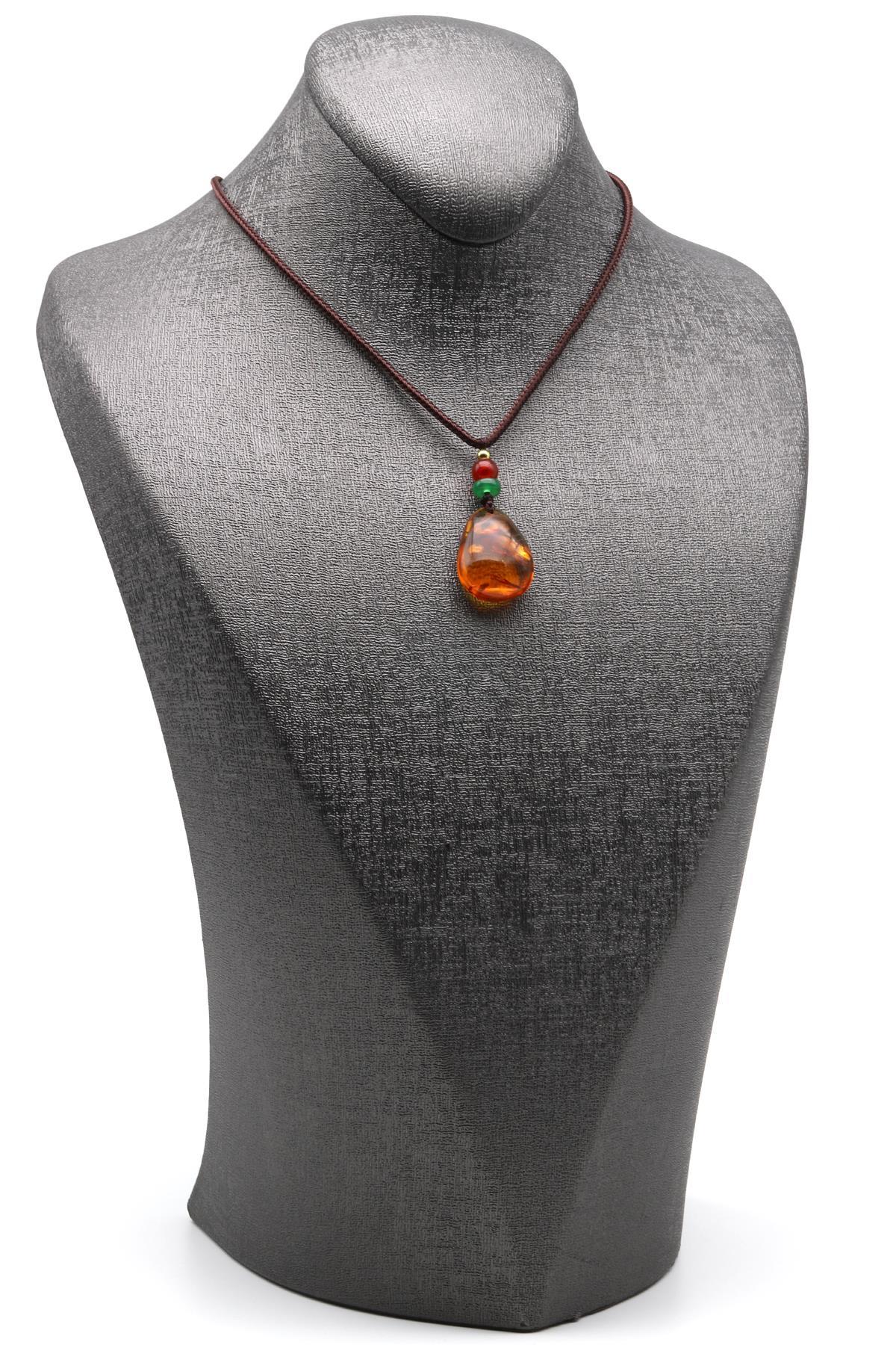 Damla Kehribar Siyah İpli Kolye - KLY-1665