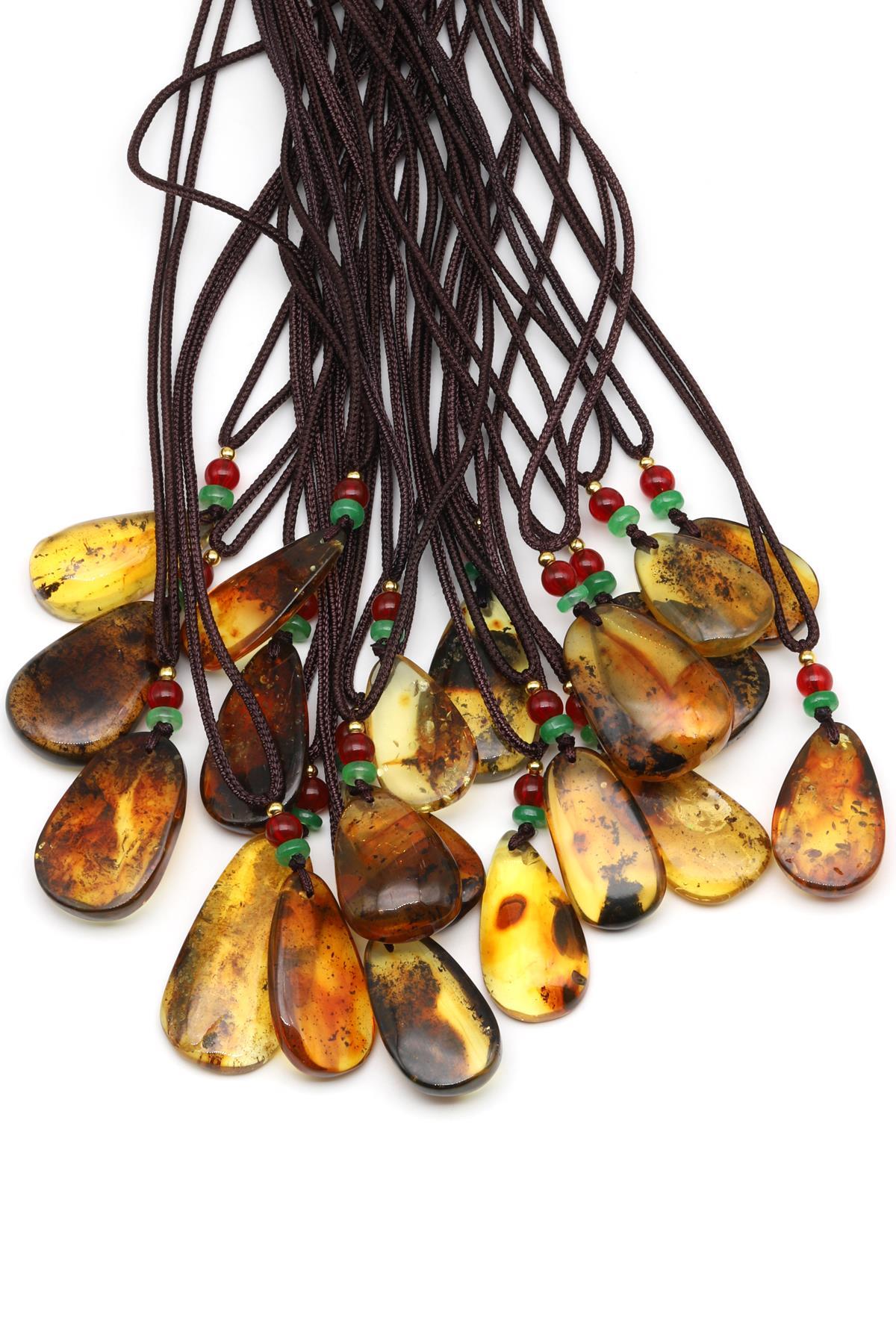 Damla Kehribar Siyah İpli Kolye - KLY-1664