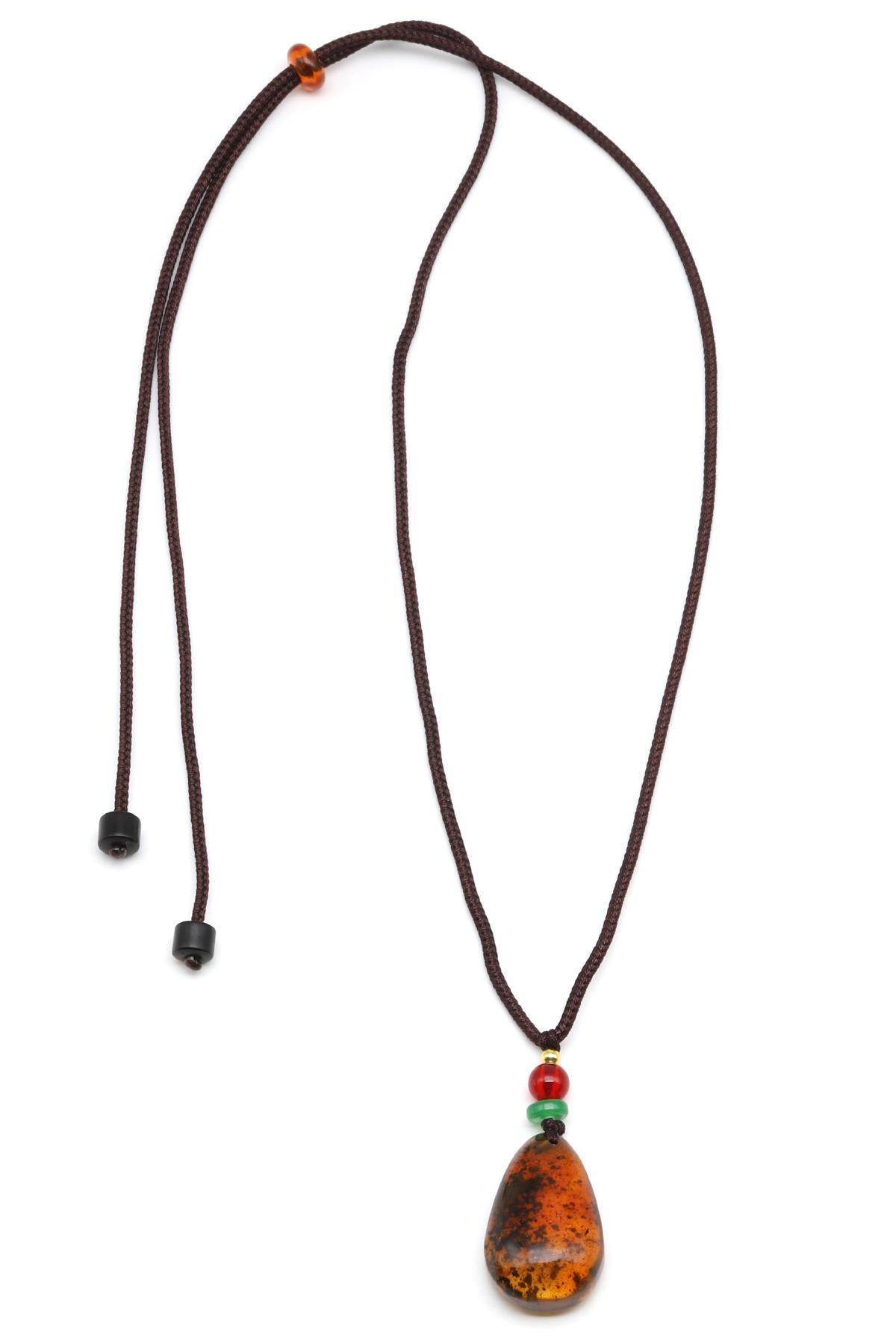 Damla Kehribar Siyah İpli Kolye - KLY-1663