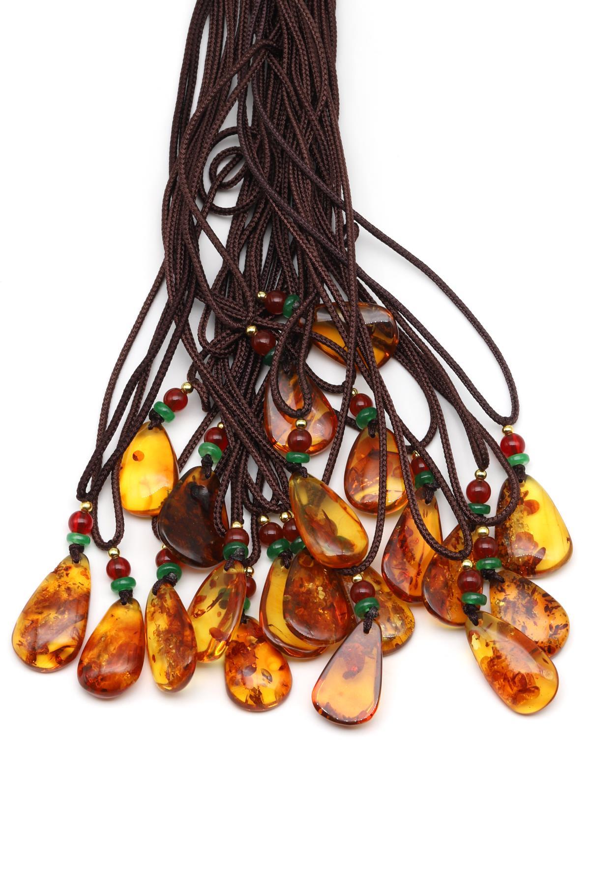 Damla Kehribar Siyah İpli Kolye - KLY-1665