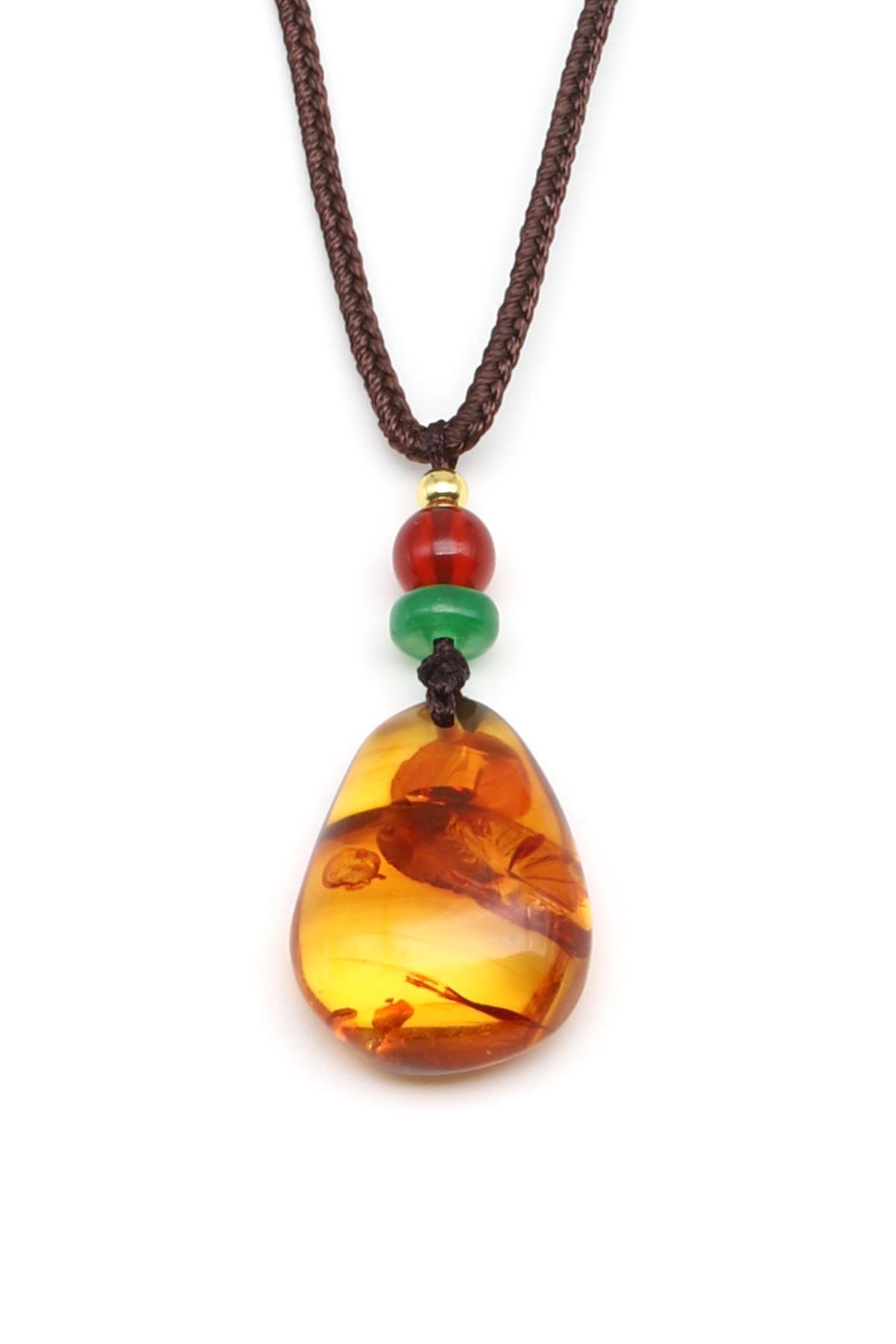 Damla Kehribar Siyah İpli Kolye - KLY-1665