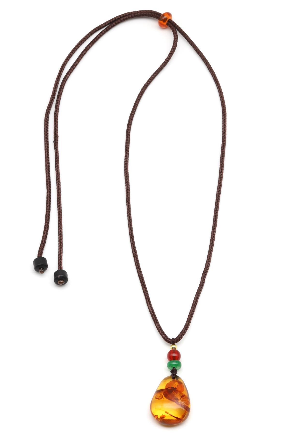 Damla Kehribar Siyah İpli Kolye - KLY-1665