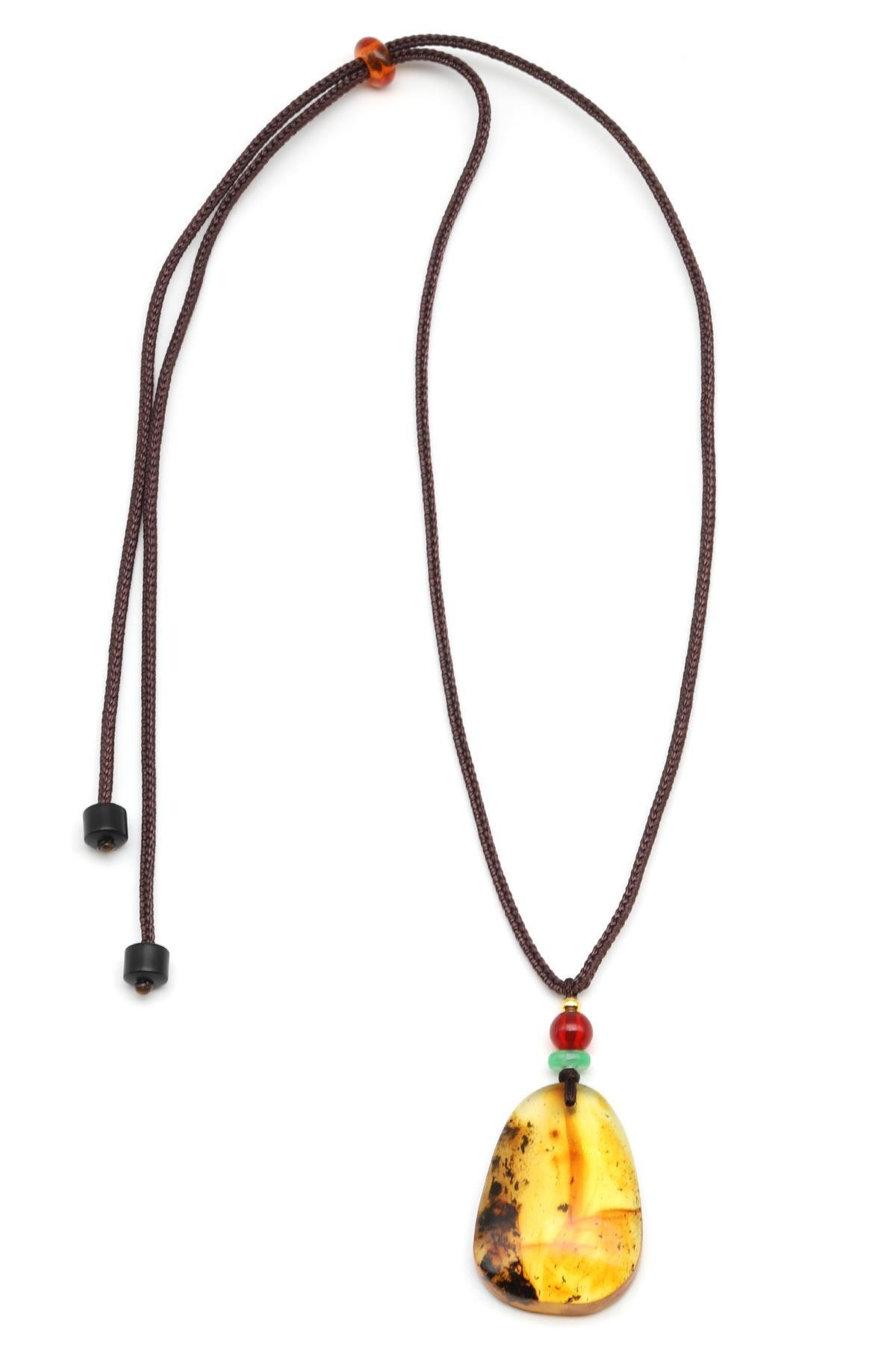 Damla Kehribar Siyah İpli Kolye - KLY-1664