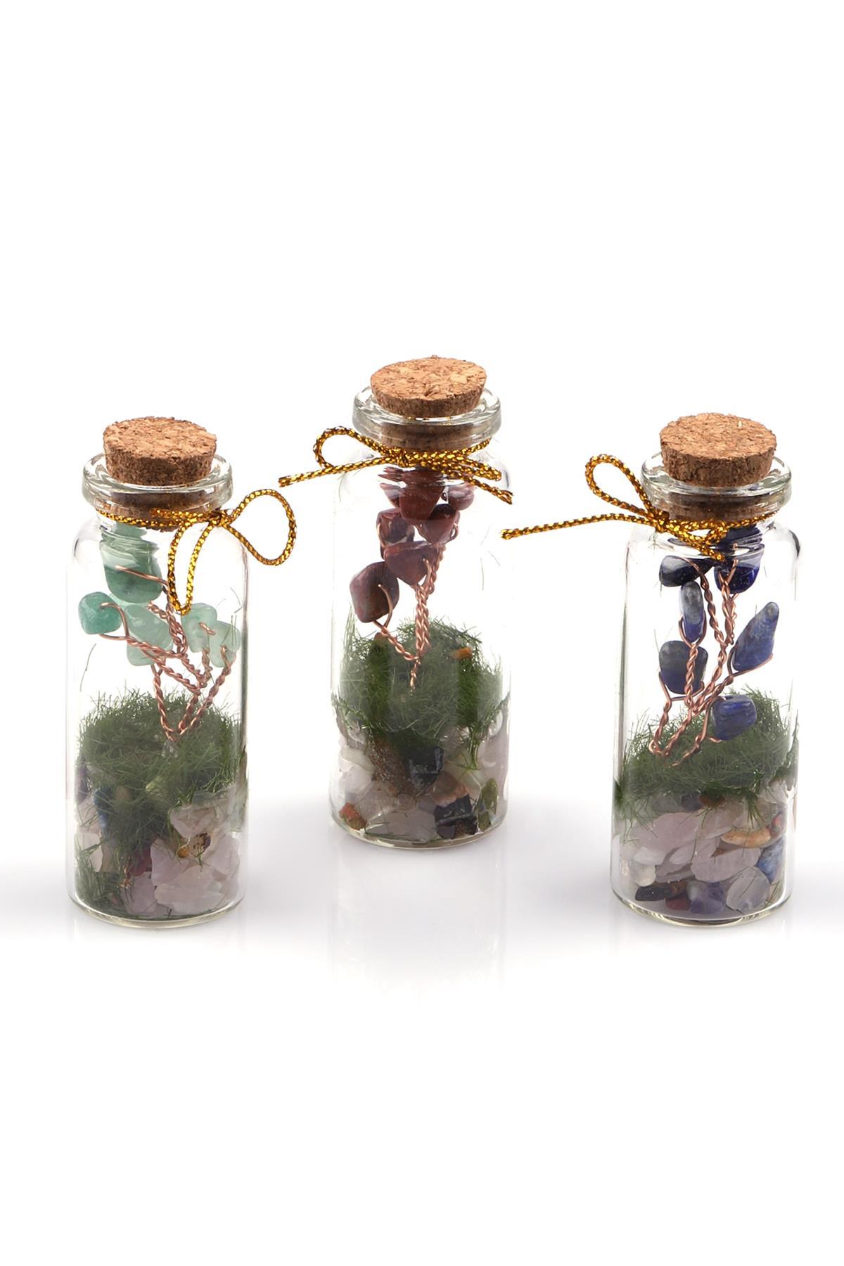 Doğal Taş Tüp Şişe İçinde Dekoratif Ağaç 7'li Set 