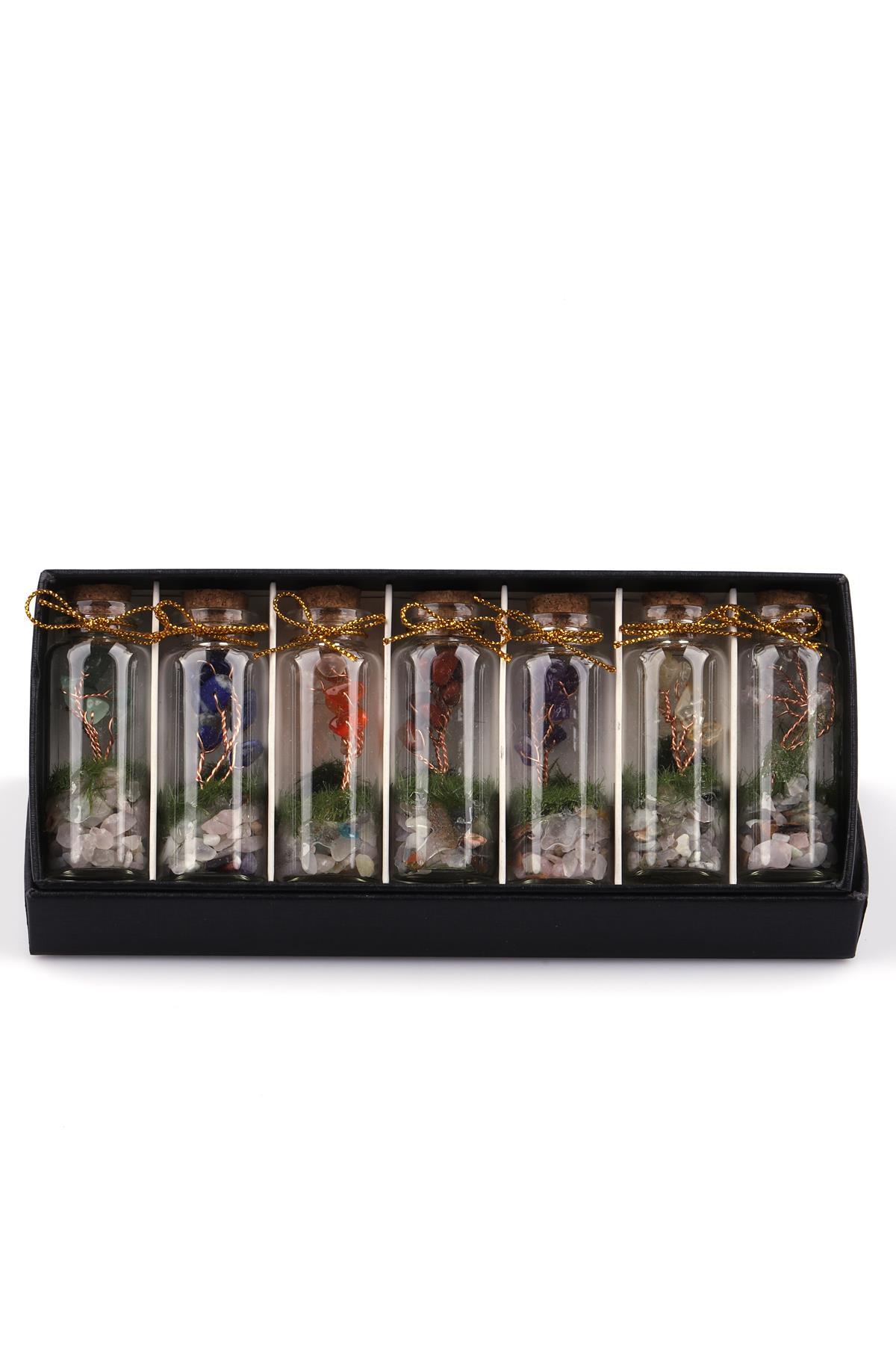 Doğal Taş Tüp Şişe İçinde Dekoratif Ağaç 7'li Set 