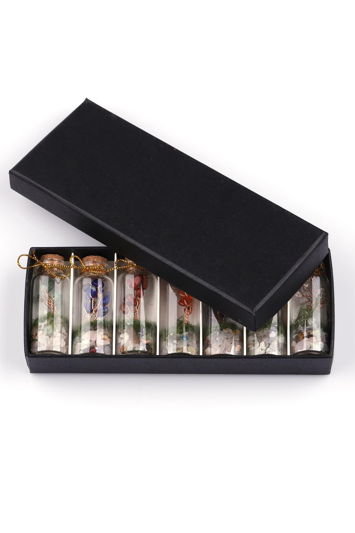 Doğal Taş Tüp Şişe İçinde Dekoratif Ağaç 7'li Set 