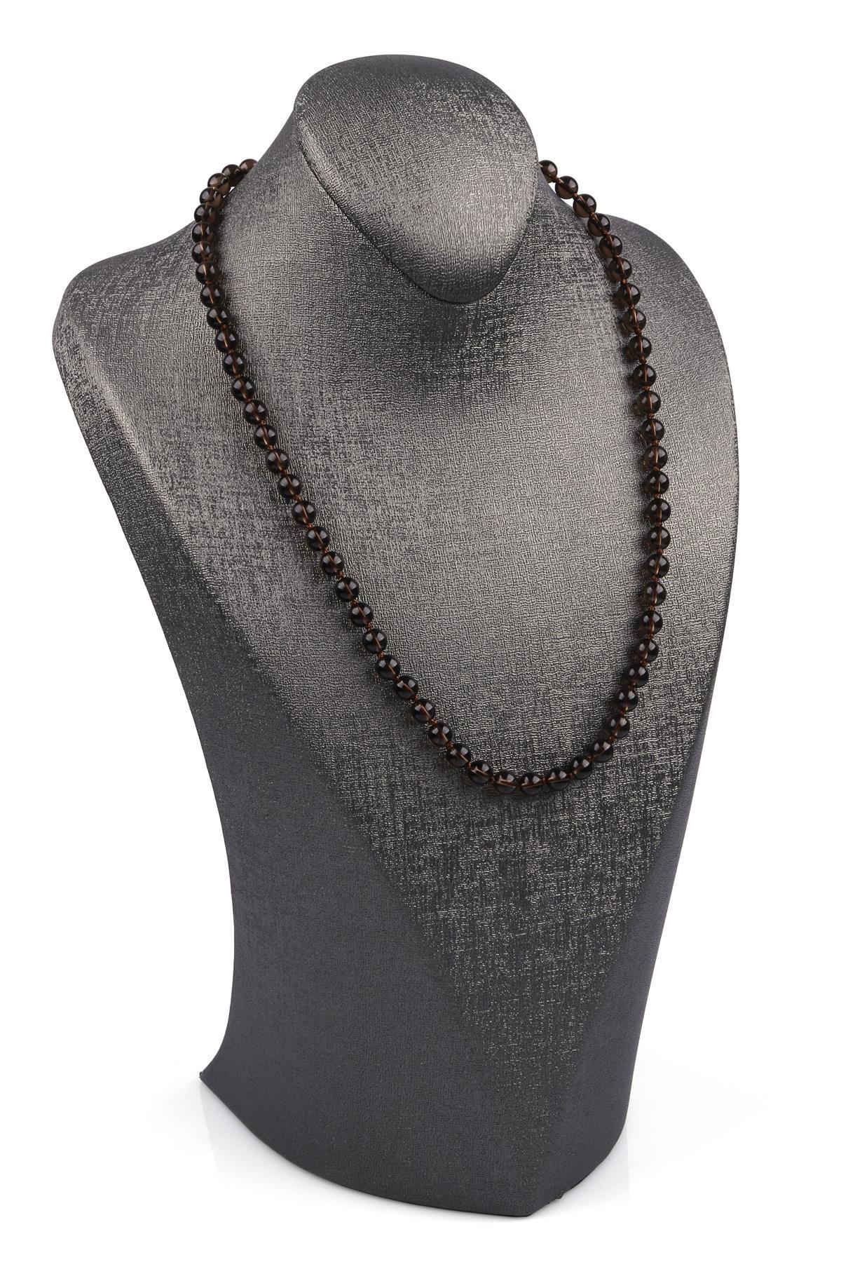 Dumanlı Kuvars Doğal Taş 6 mm Düğümlü Kolye