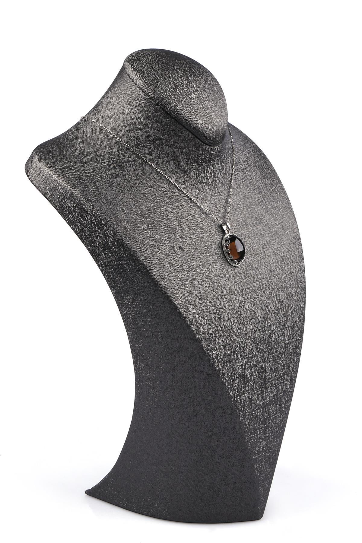 Dumanlı Kuvars Doğal Taş 925 Ayar Gümüş Kolye