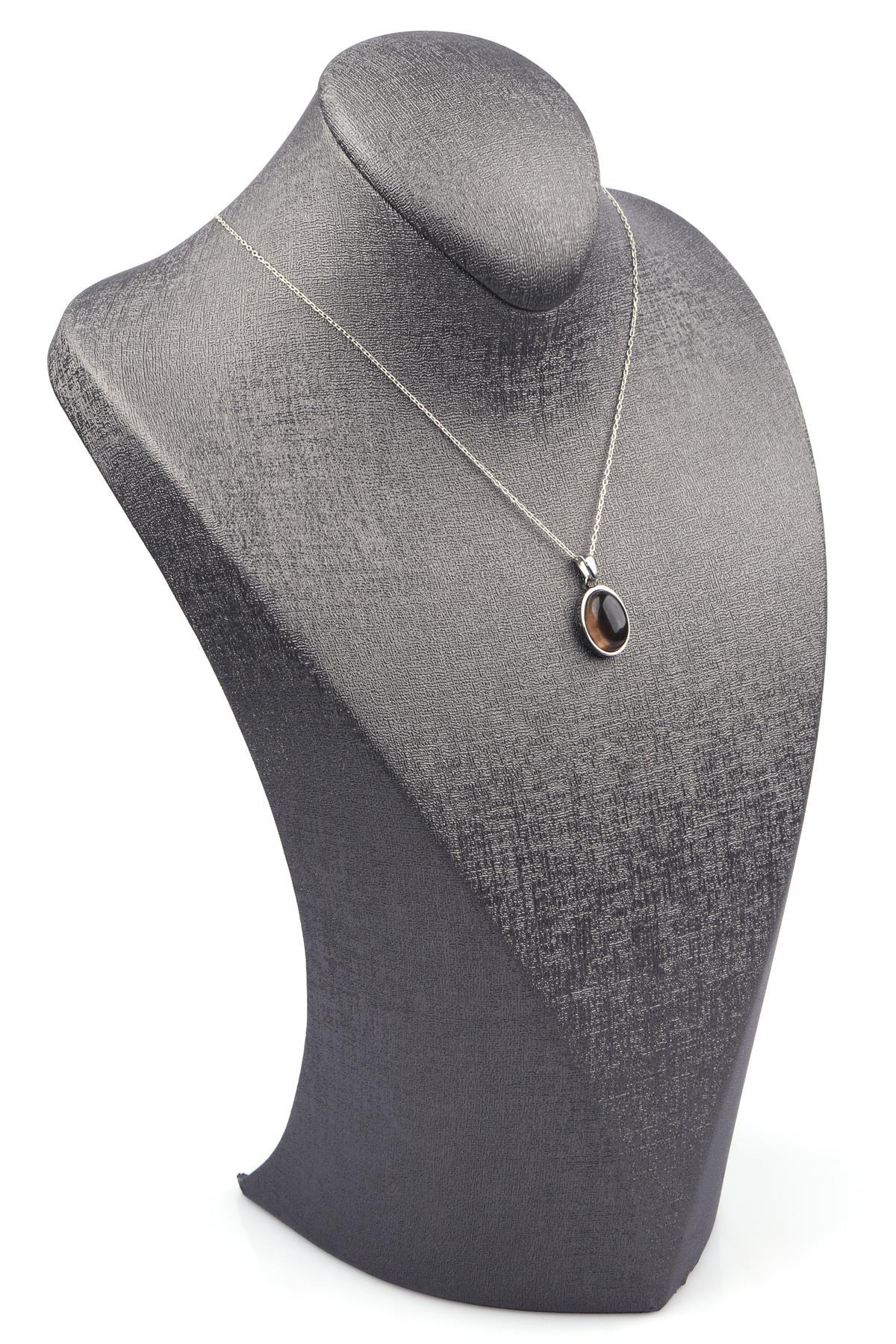 Dumanlı Kuvars Doğal Taş 925 Ayar Gümüş Kolye