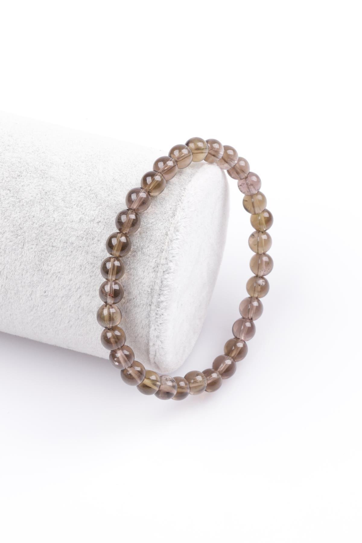 Dumanlı Kuvars Doğal Taş Bileklik 6 mm Küre Kesim