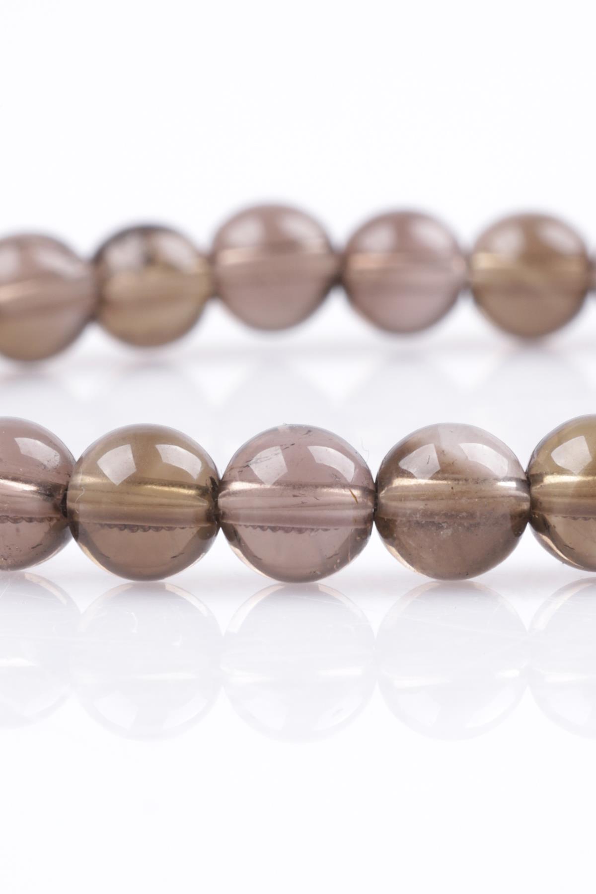 Dumanlı Kuvars Doğal Taş Bileklik 6 mm Küre Kesim