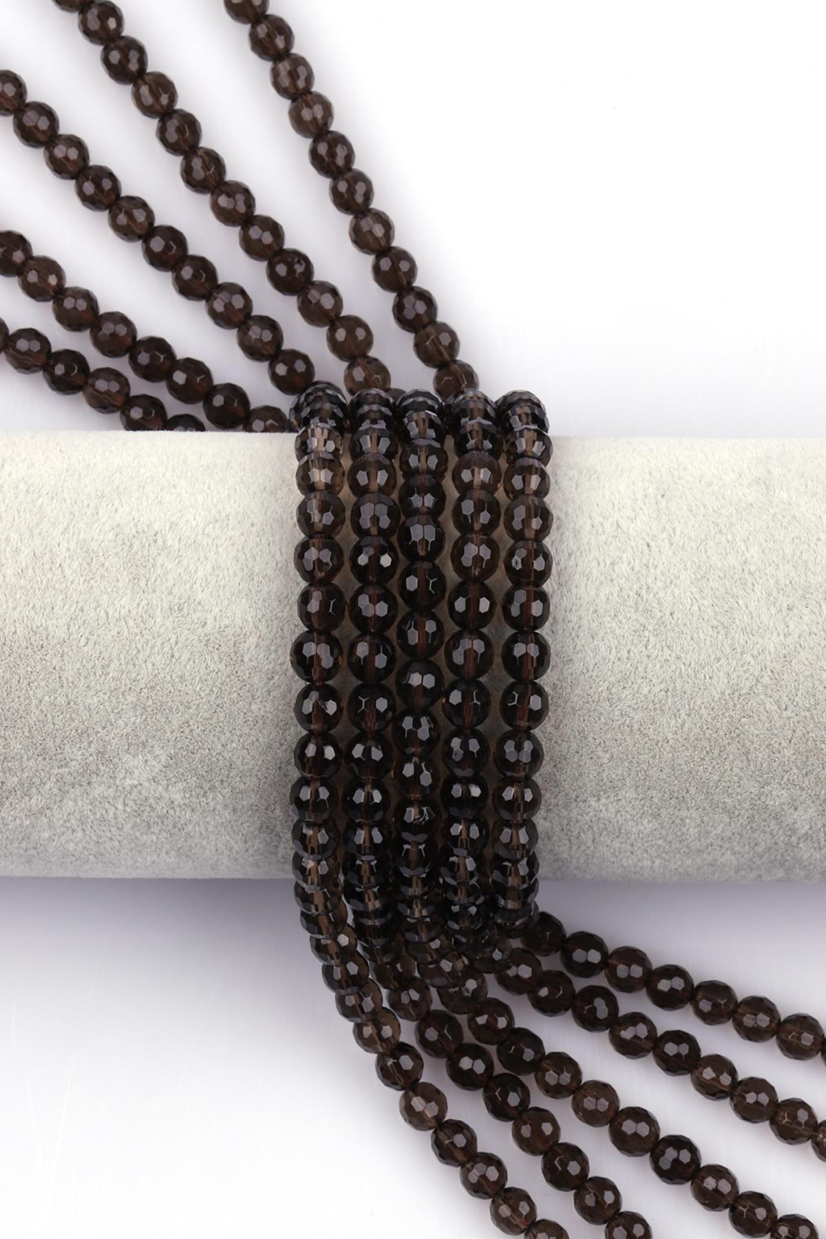 Dumanlı Kuvars Doğal Taş Dizi 6 mm Fasetli Küre Kesim