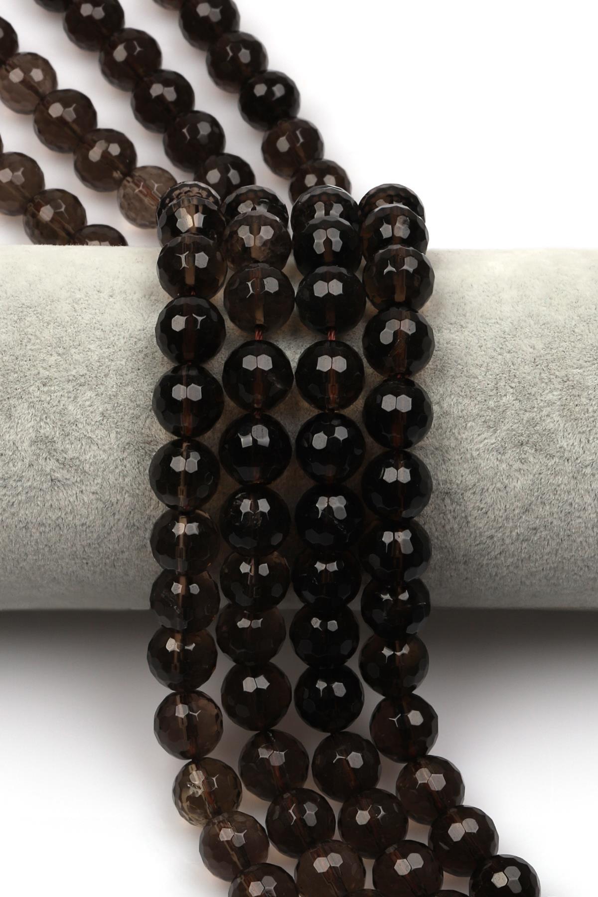 Dumanlı Kuvars Doğaltaş Dizi 10 mm Fasetli Küre Kesim