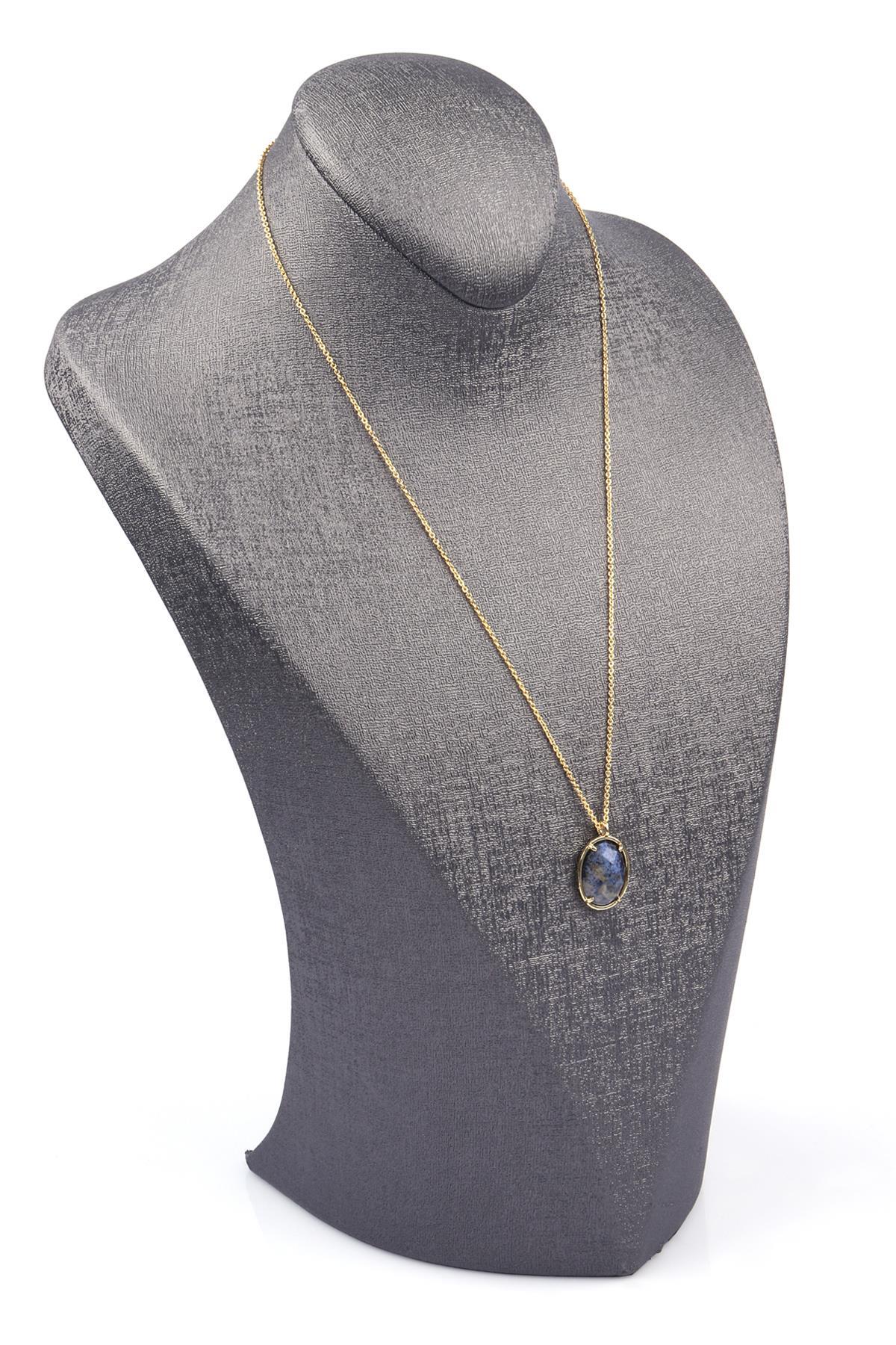 Dumortierite Doğal Taş Gold Renkli Kolye