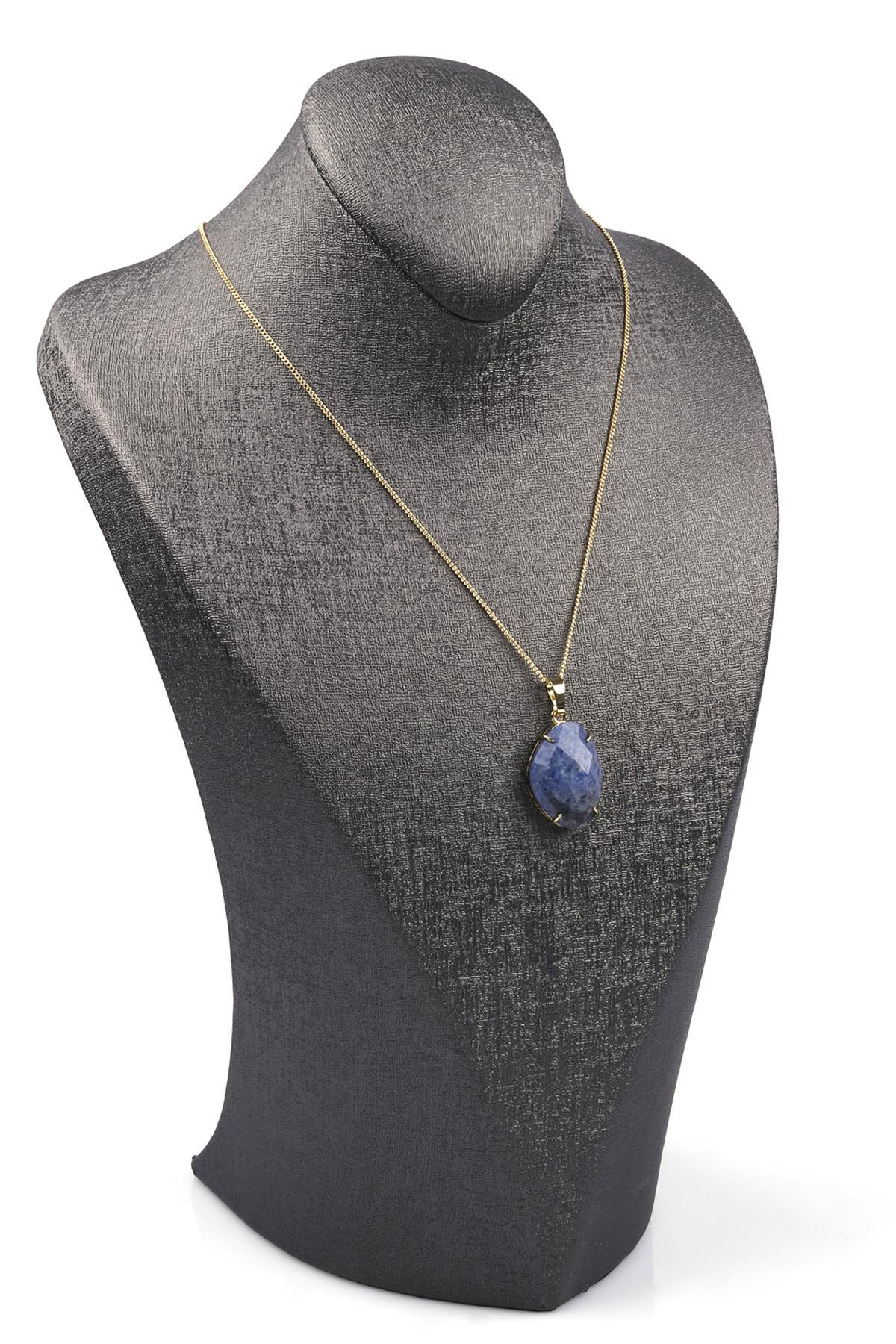 Dumortierite Doğal Taş Gold Renkli Kolye