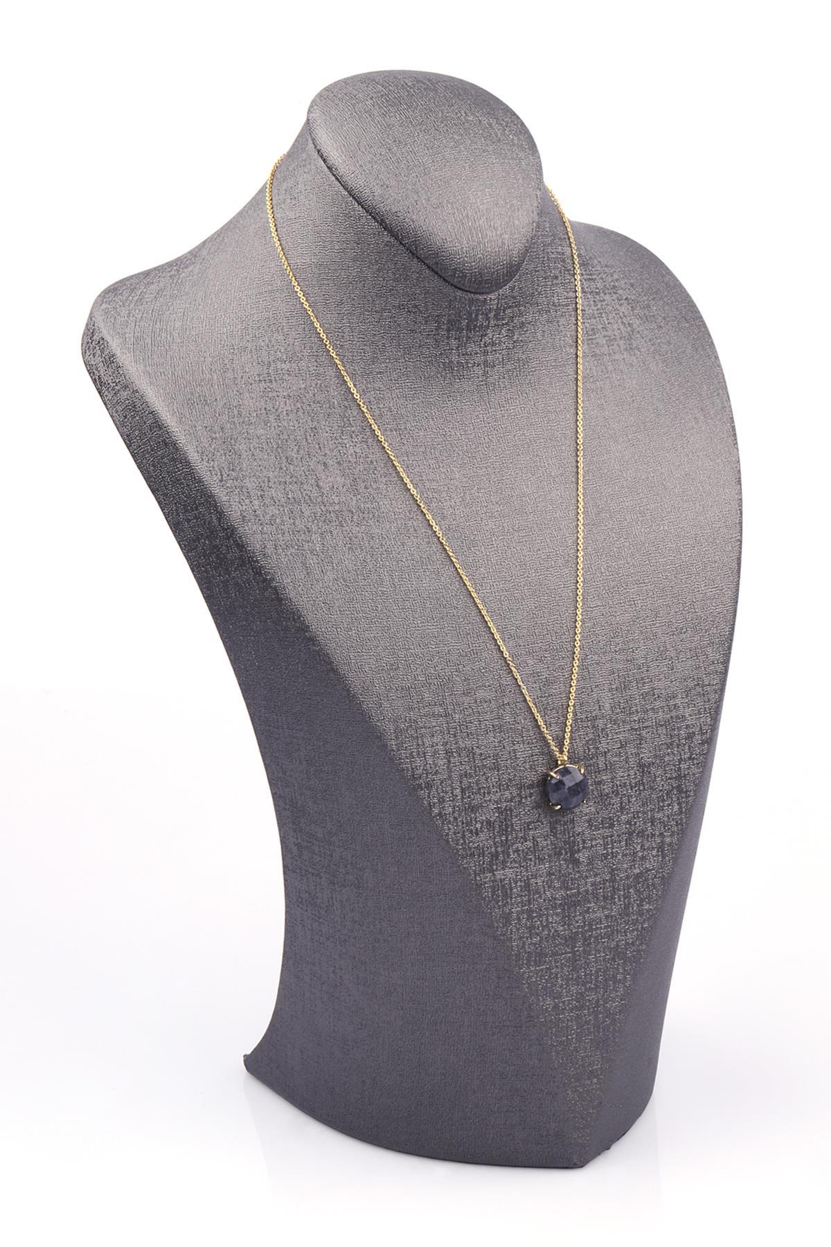 Dumortierite Doğal Taş Gold Renkli Kolye