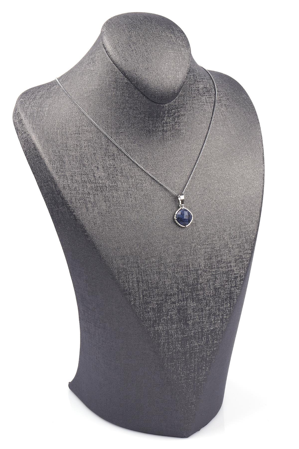 Dumortierite Doğal Taş Gümüş Renkli Kolye