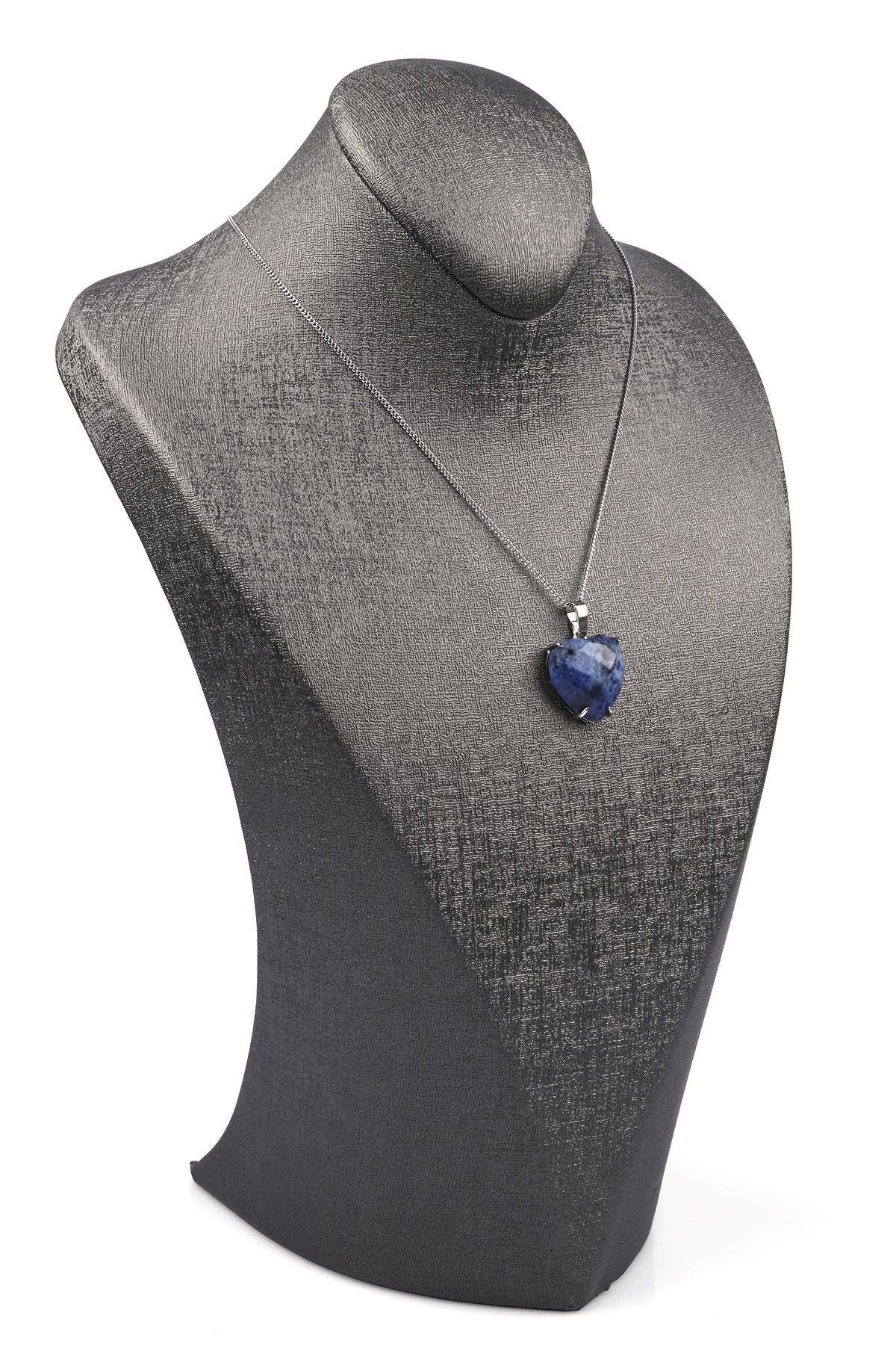 Dumortierite Doğal Taş Gümüş Renkli Kolye