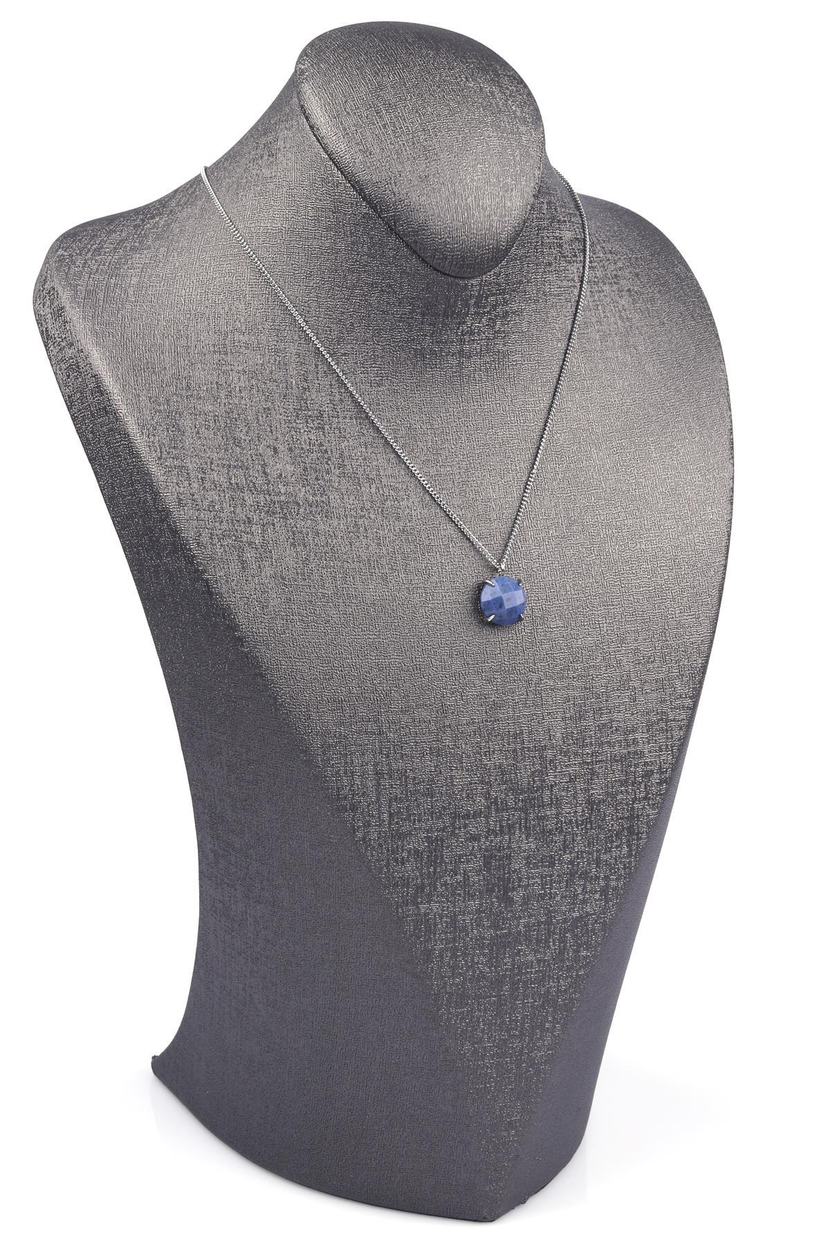 Dumortierite Doğal Taş Gümüş Renkli Kolye