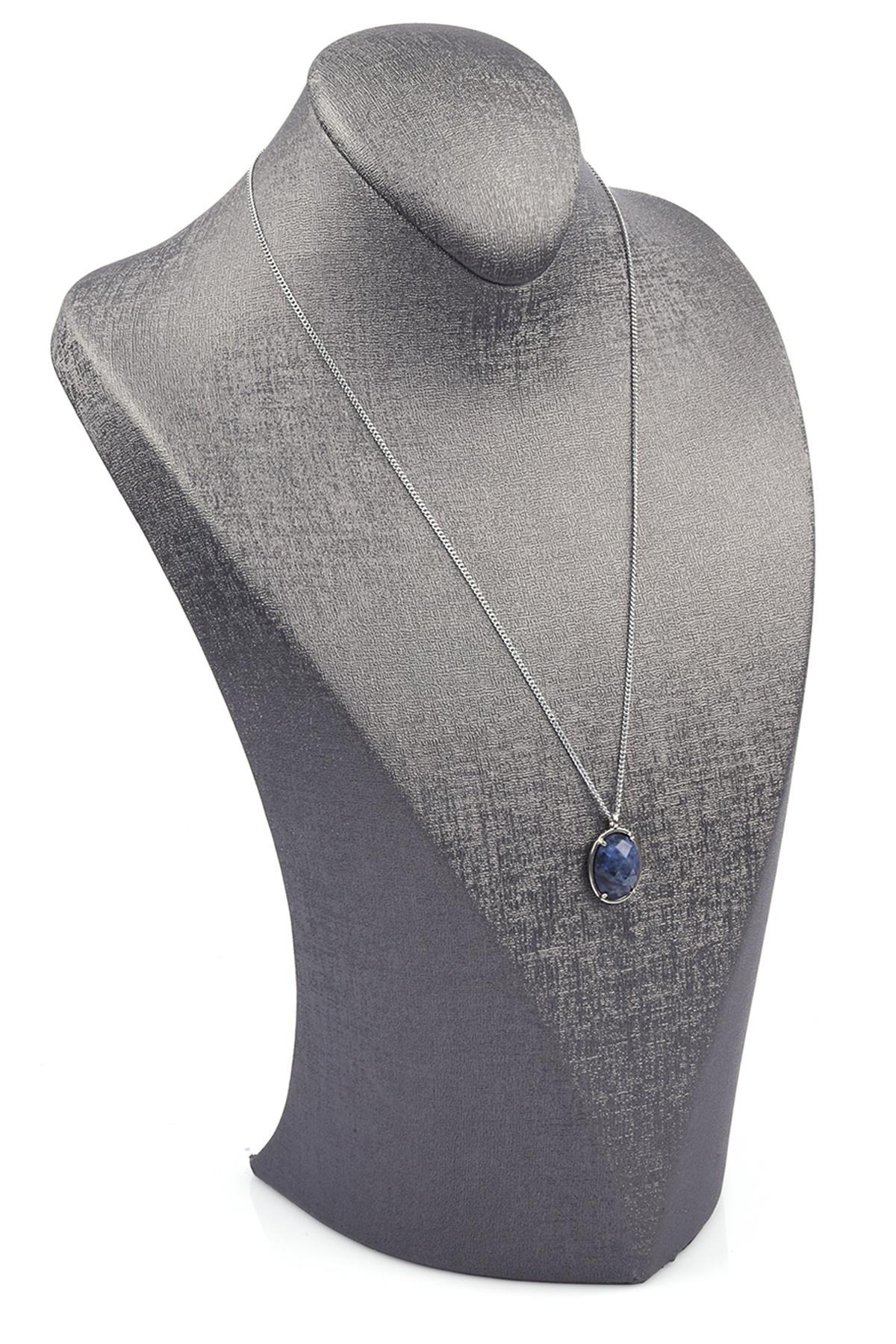 Dumortierite Doğal Taş Gümüş Renkli Kolye