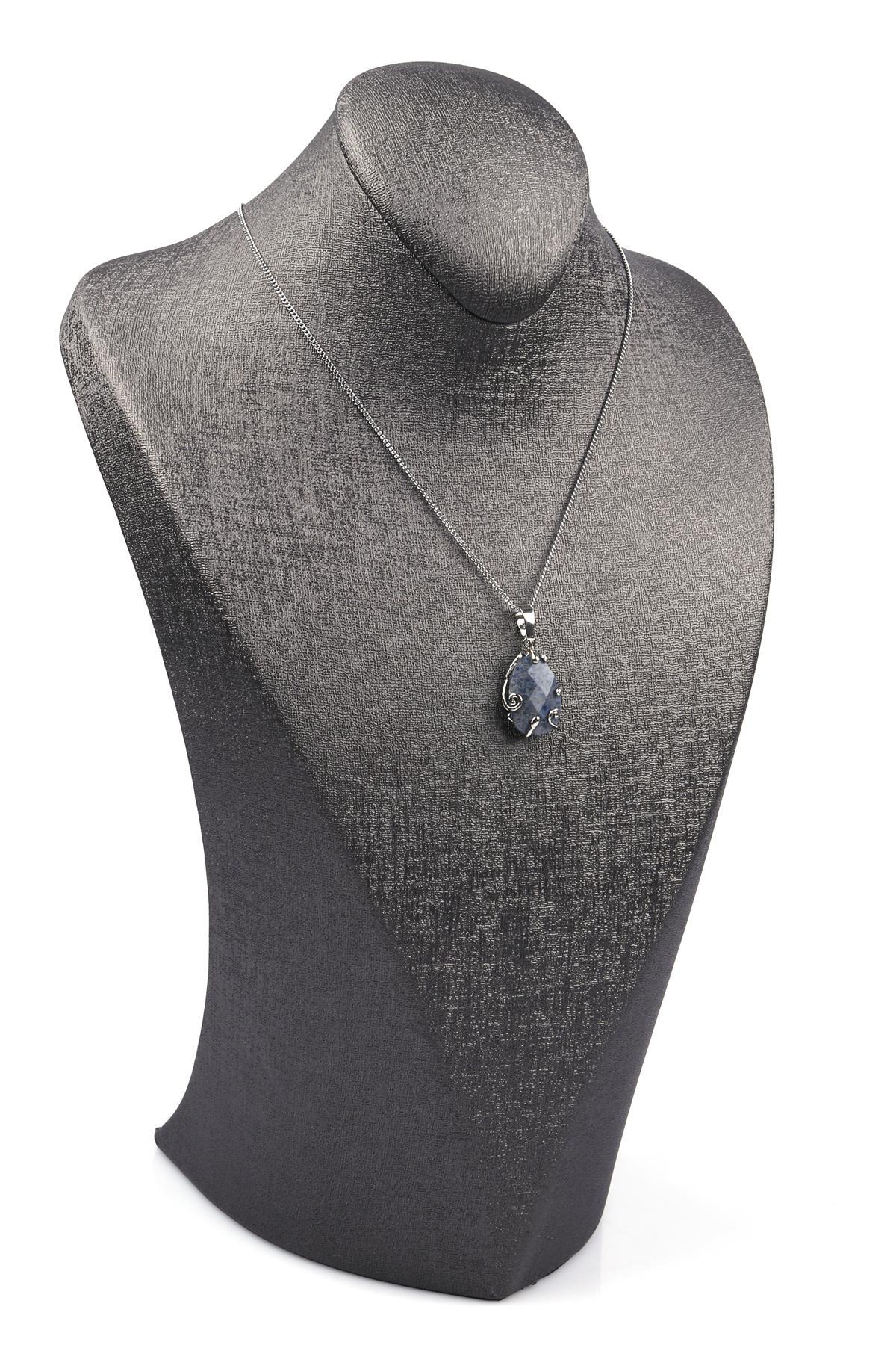 Dumortierite Doğal Taş Gümüş Renkli Kolye