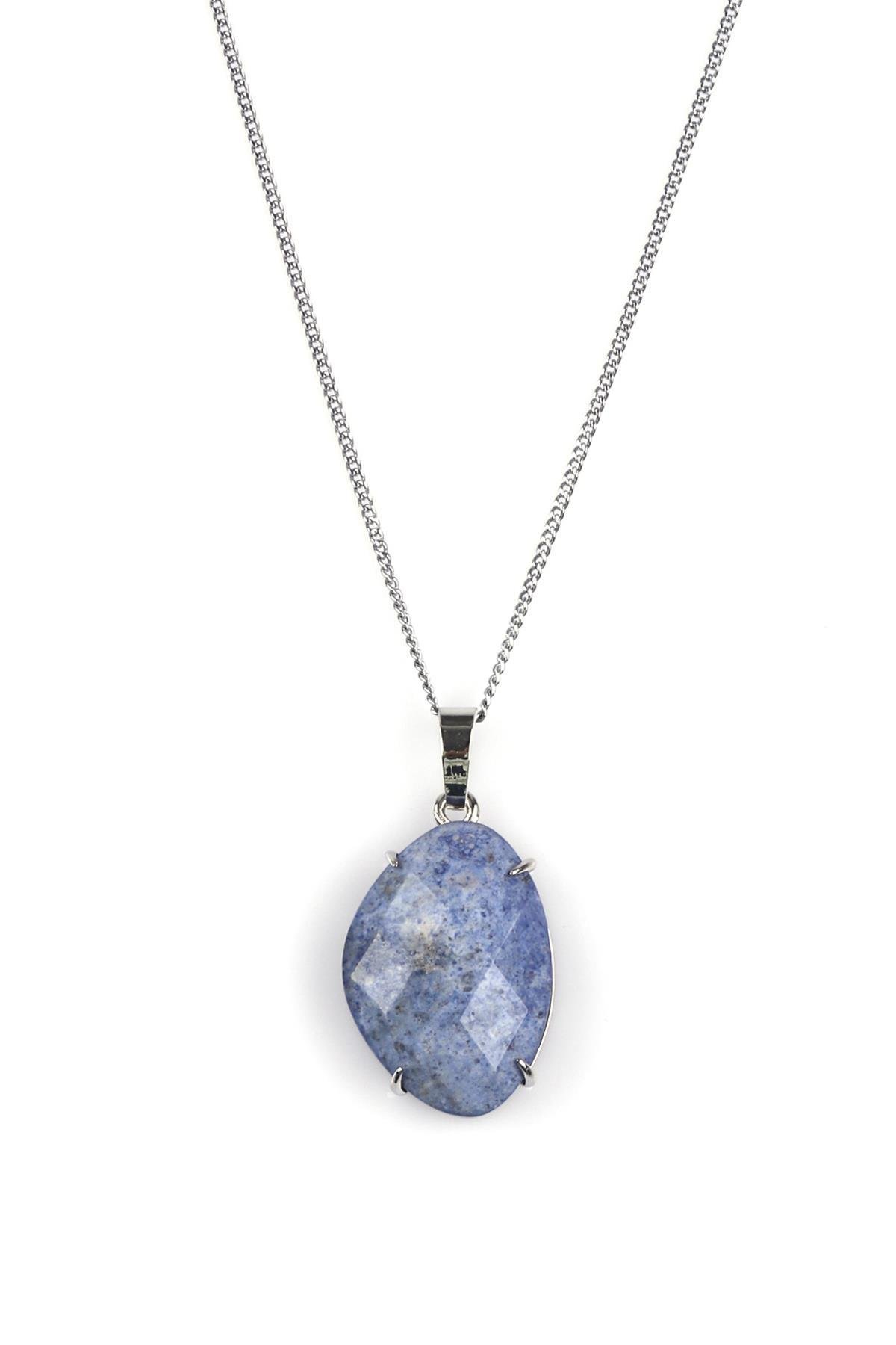 Dumortierite Doğal Taş Gümüş Renkli Kolye