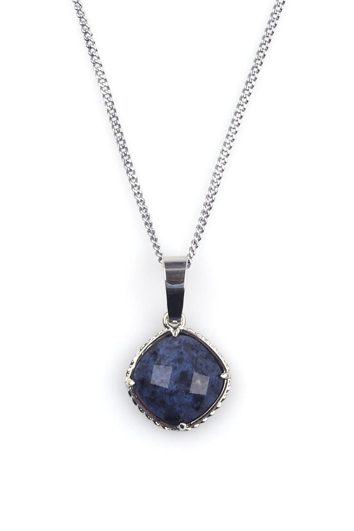 Dumortierite Doğal Taş Gümüş Renkli Kolye