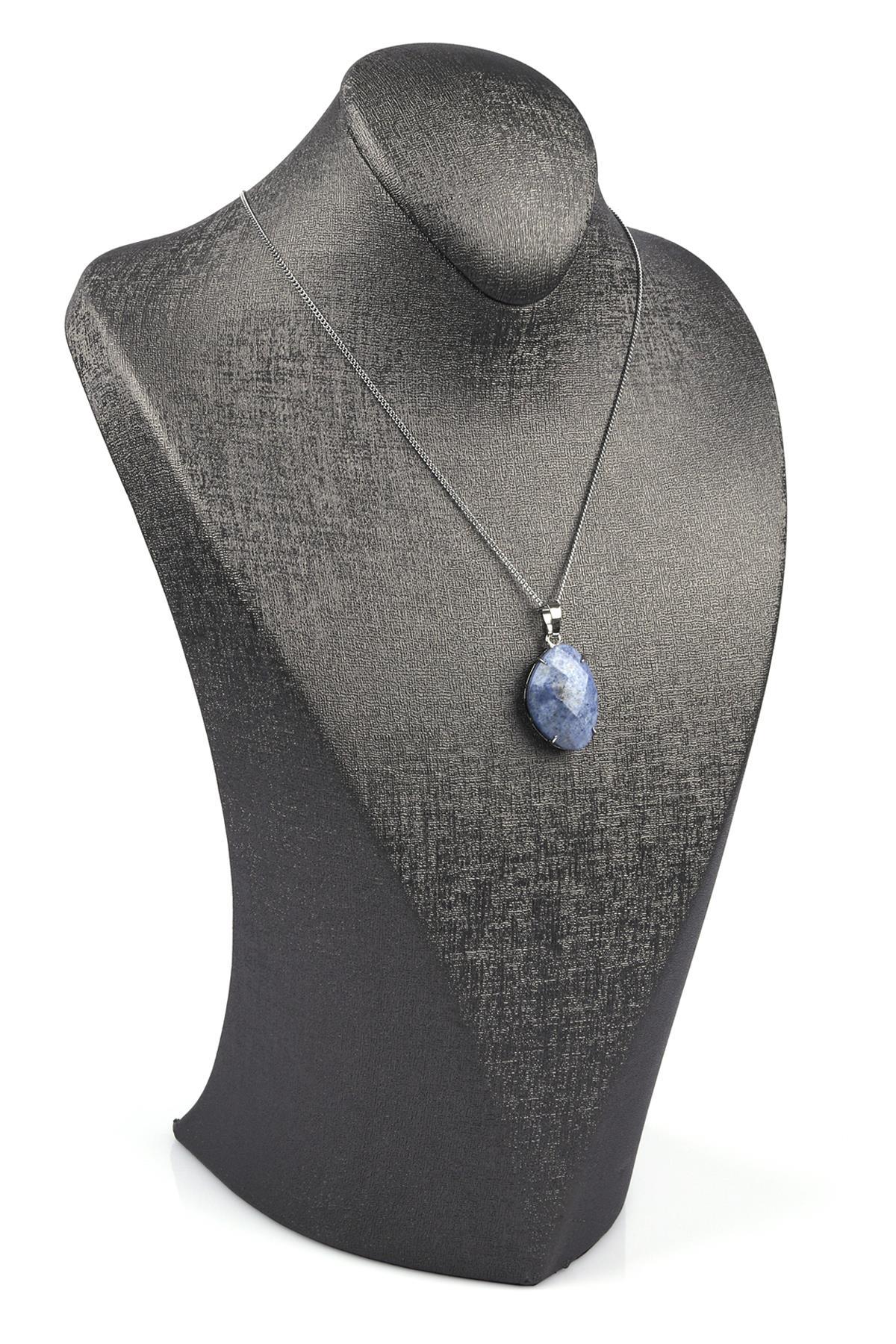 Dumortierite Doğal Taş Gümüş Renkli Kolye