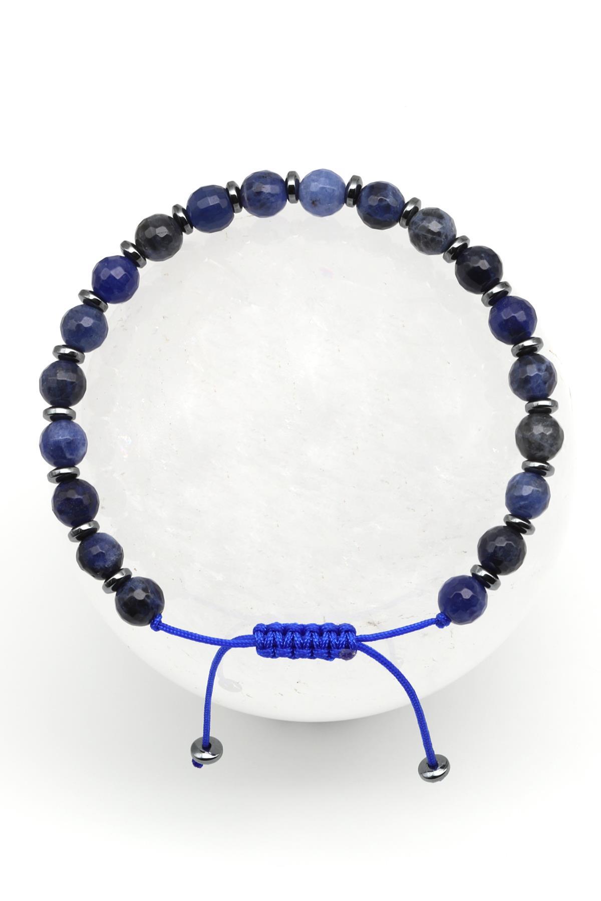 Dumortiorite Doğal Taş Makrome Örme Bileklik Fasetli Küre Kesim