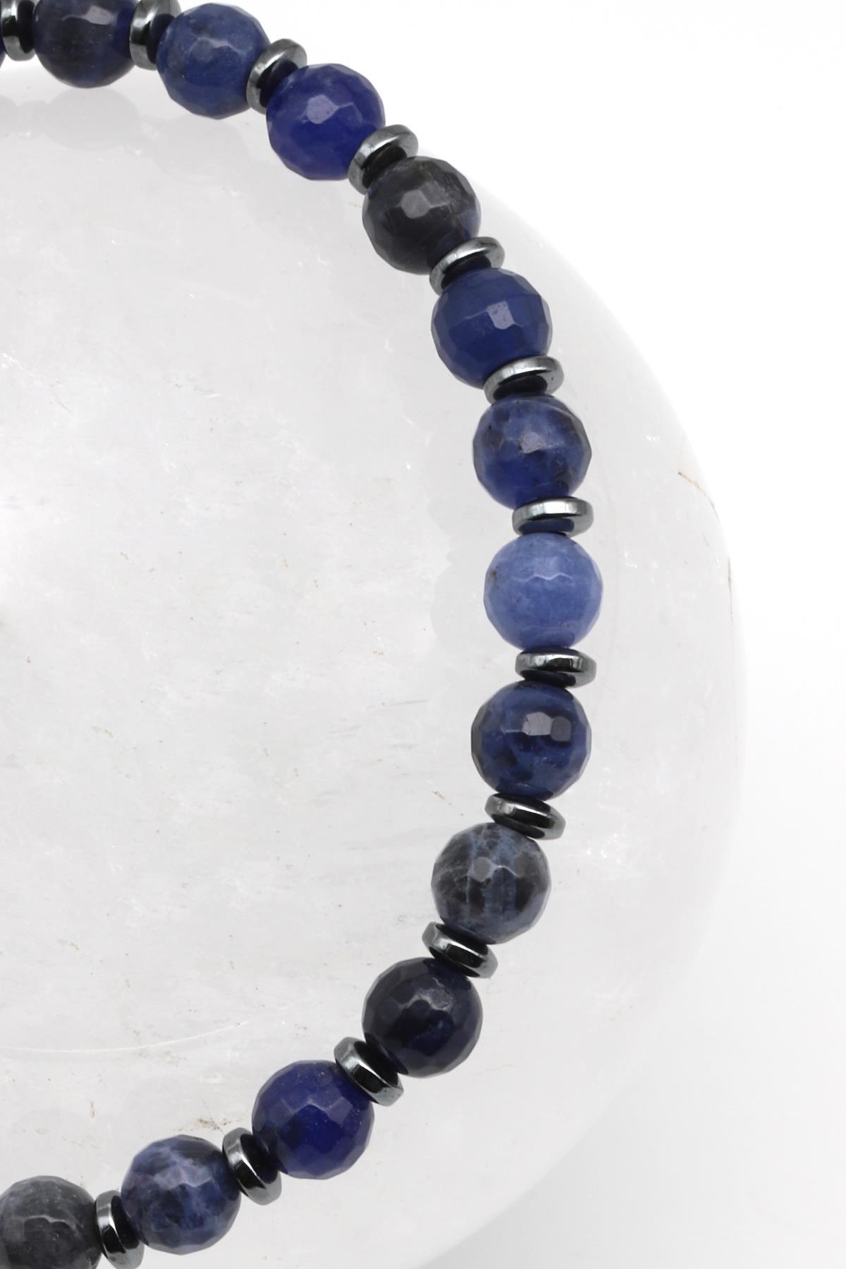 Dumortiorite Doğal Taş Makrome Örme Bileklik Fasetli Küre Kesim