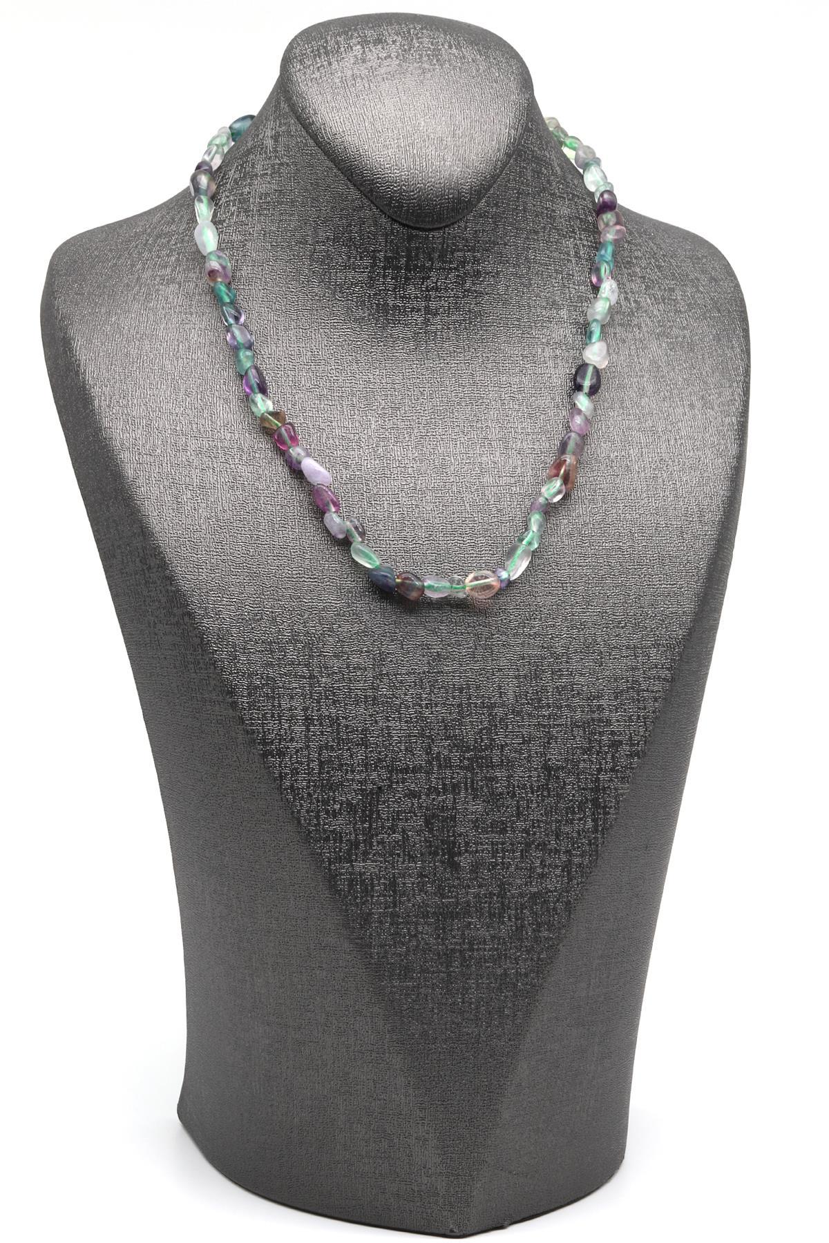 Florit ( Çelik Klipsli ) Doğal Taş Kolye Mercimek Kesim