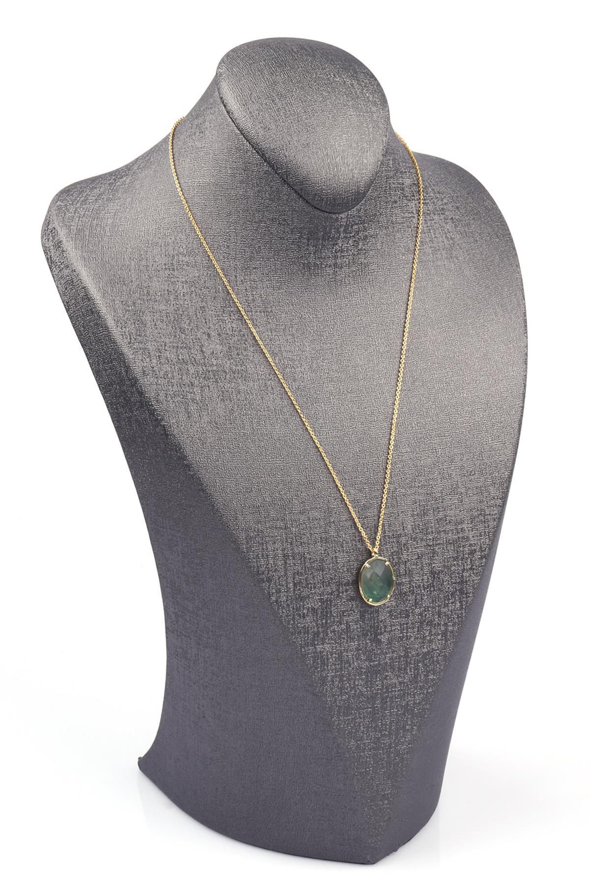 Florit Doğal Taş Gold Renkli Kolye