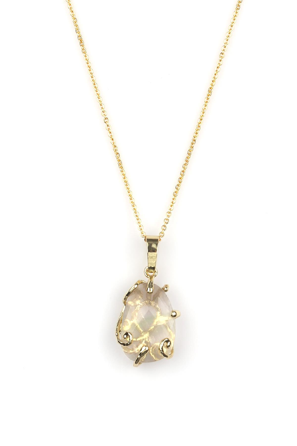 Florit Doğal Taş Gold Renkli Kolye