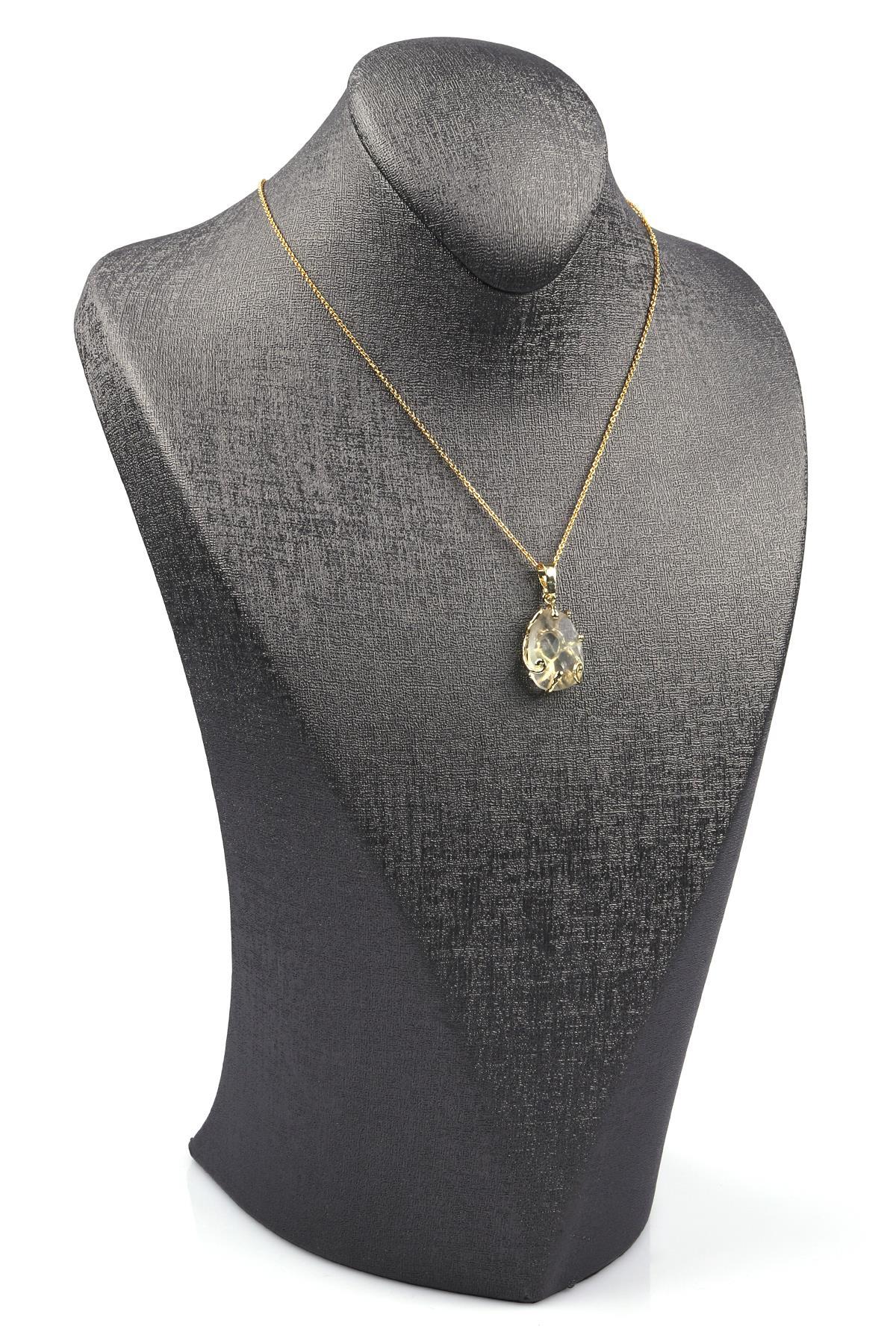 Florit Doğal Taş Gold Renkli Kolye