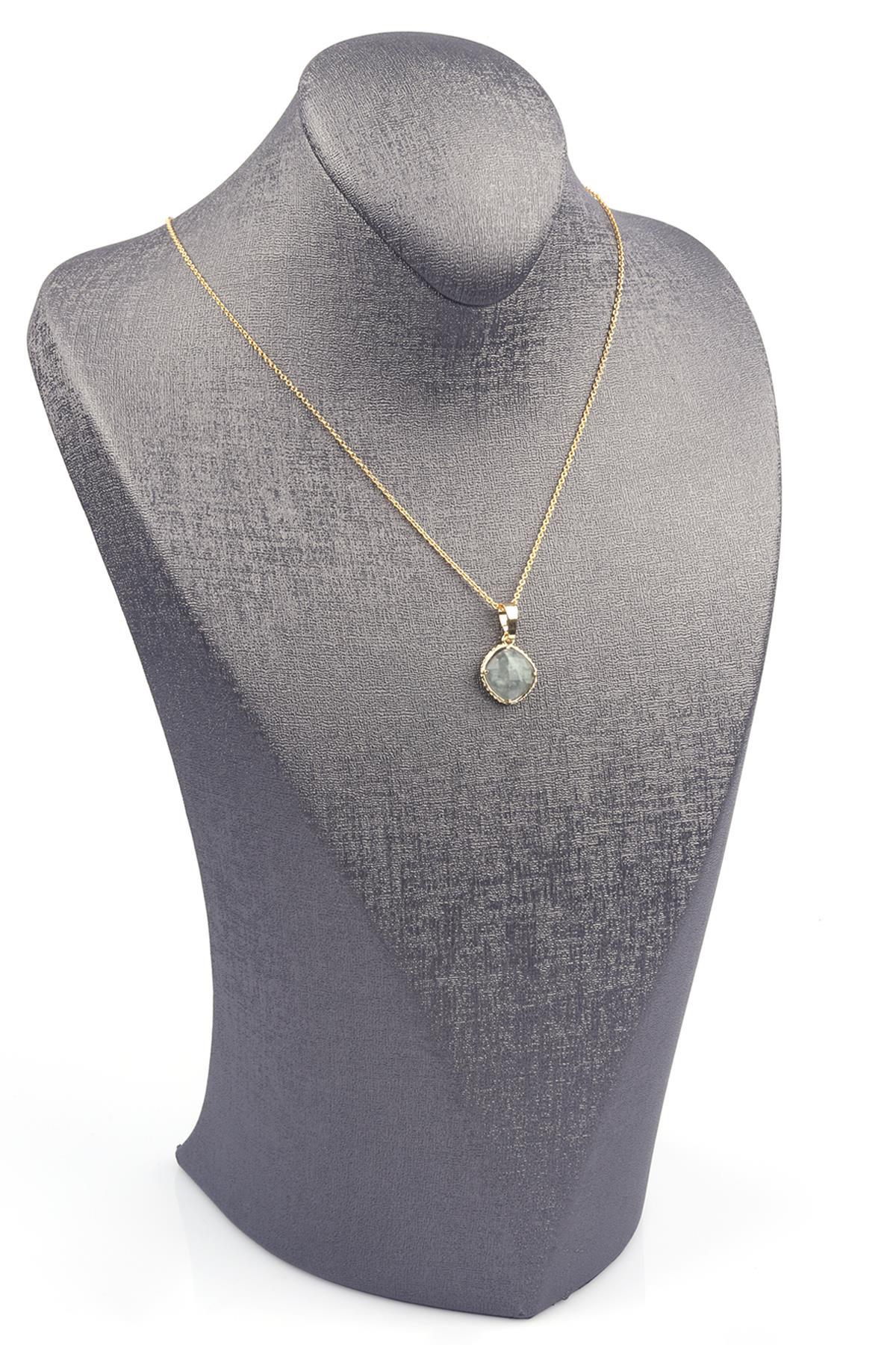 Florit Doğal Taş Gold Renkli Kolye