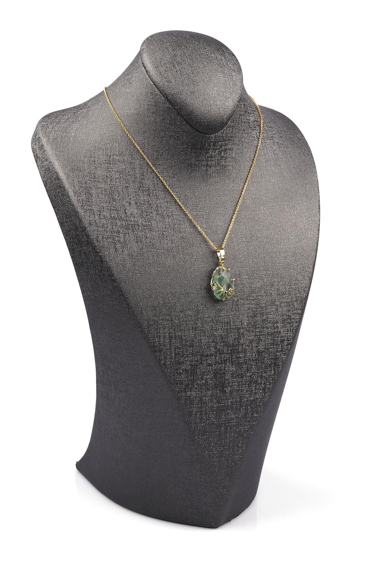 Florit Doğal Taş Gold Renkli Kolye