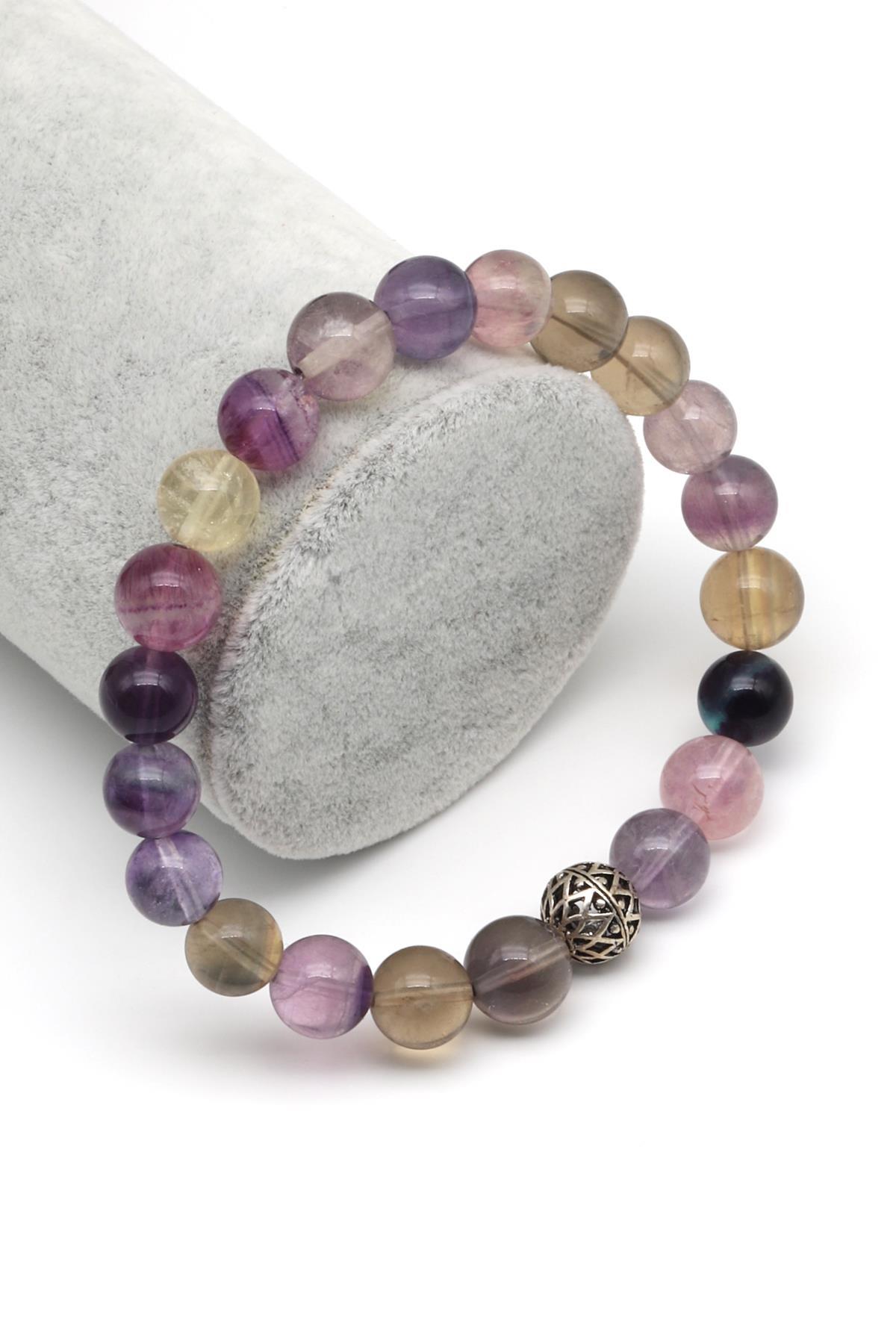 Florit Doğal Taş Gümüş Bileklik 9 mm Küre Kesim