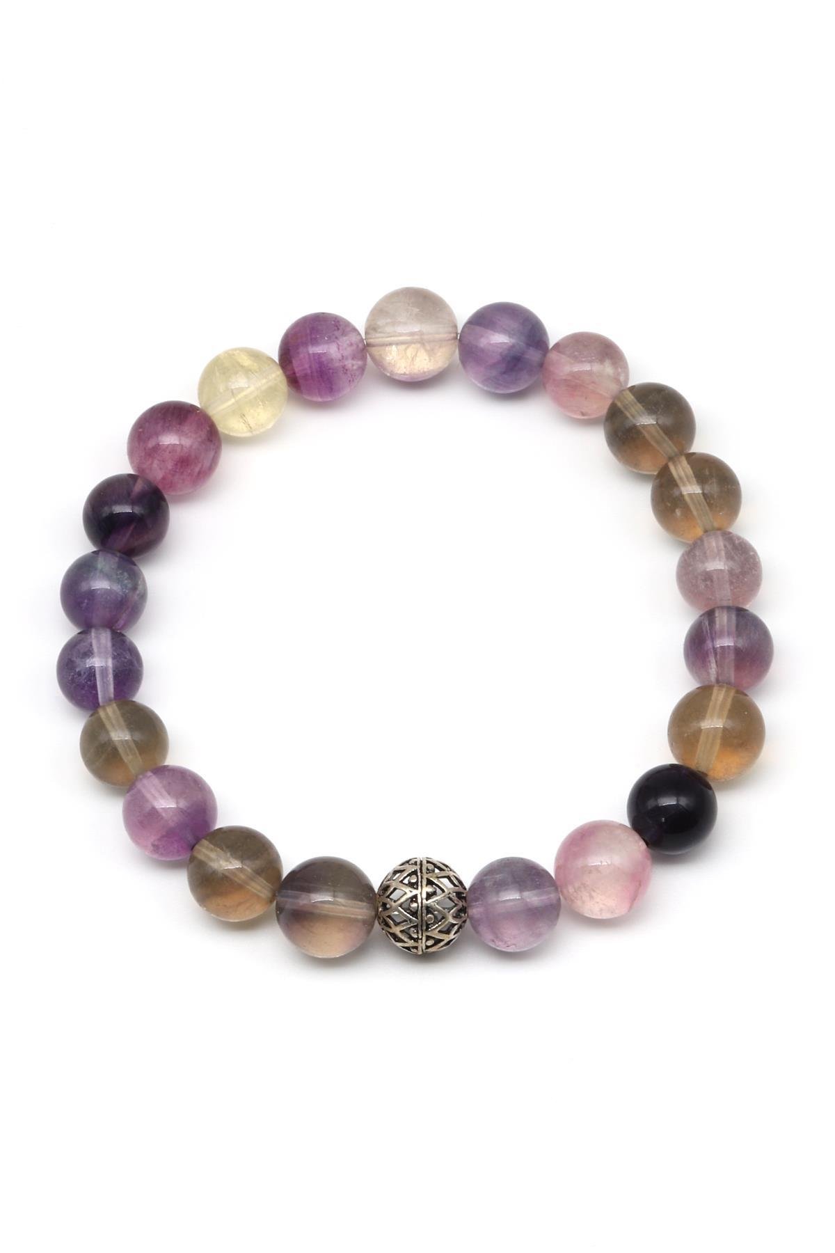 Florit Doğal Taş Gümüş Bileklik 9 mm Küre Kesim