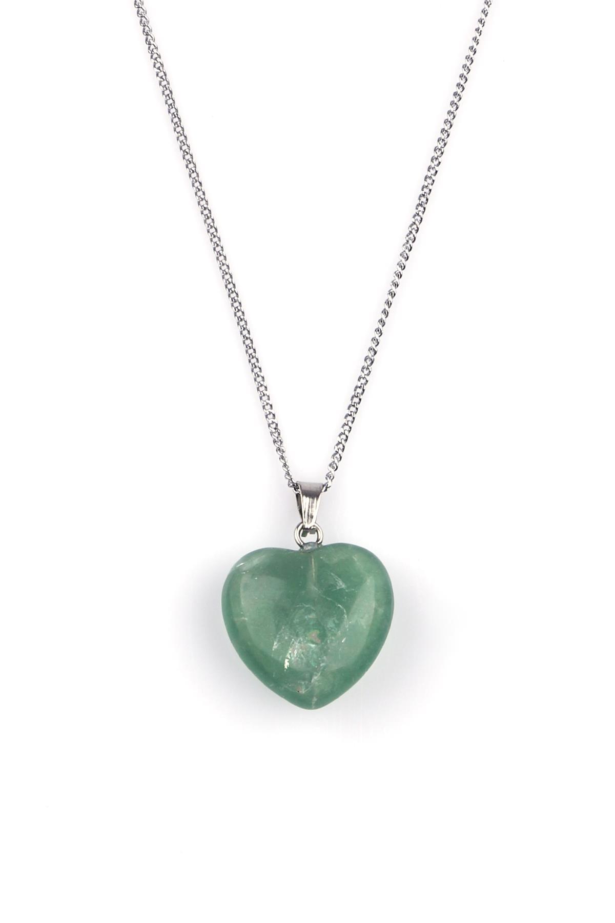 Florit Doğal Taş Kalp Model Kolye