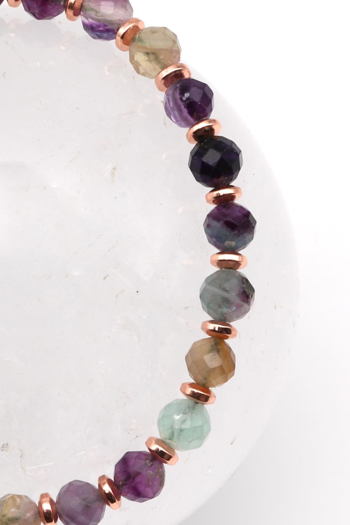 Florit Doğal Taş Makrome Örme Bileklik Faset Kesim