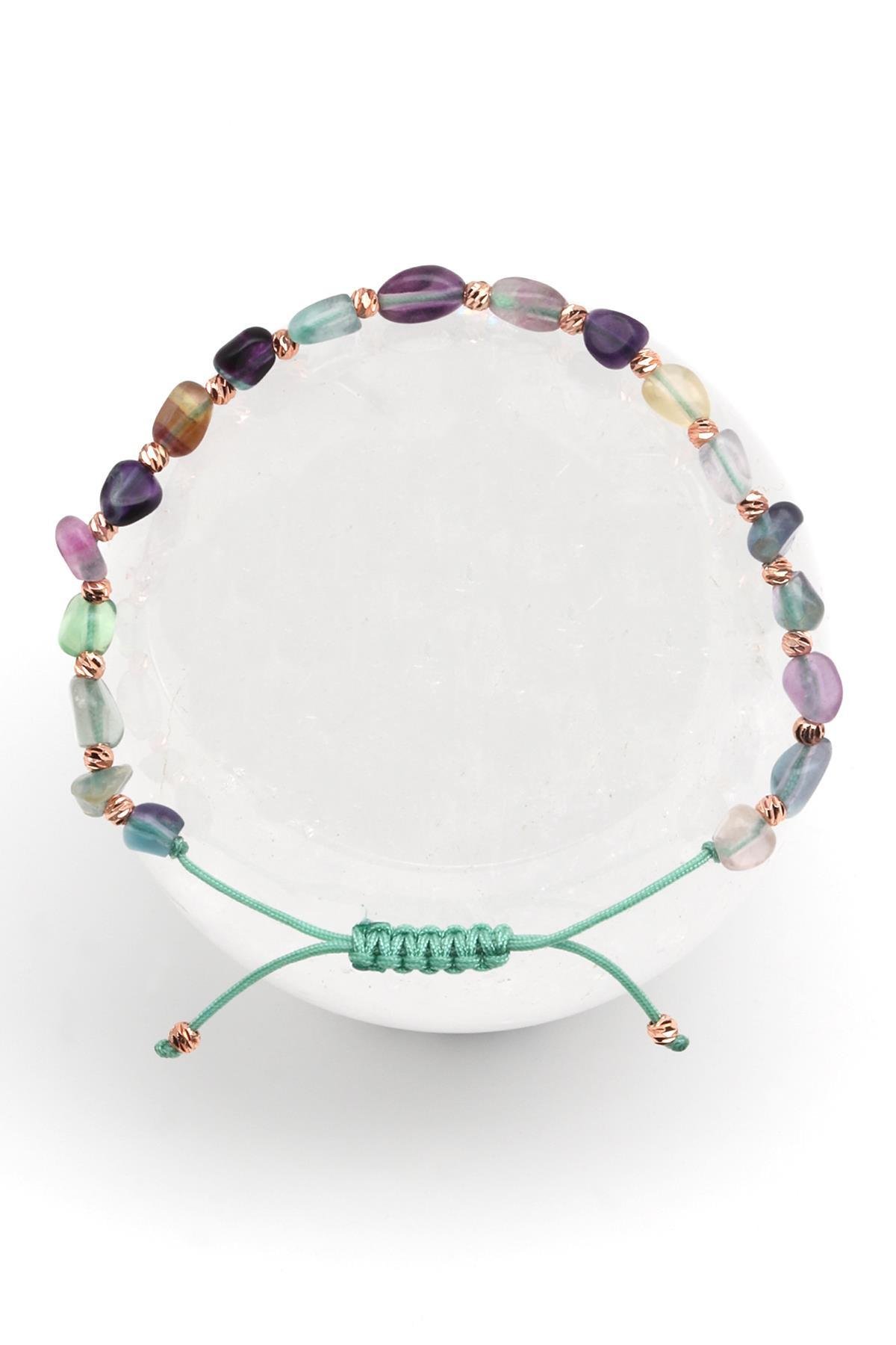 Florit Doğal Taş Makrome Örme Bileklik Mercimek Kesim