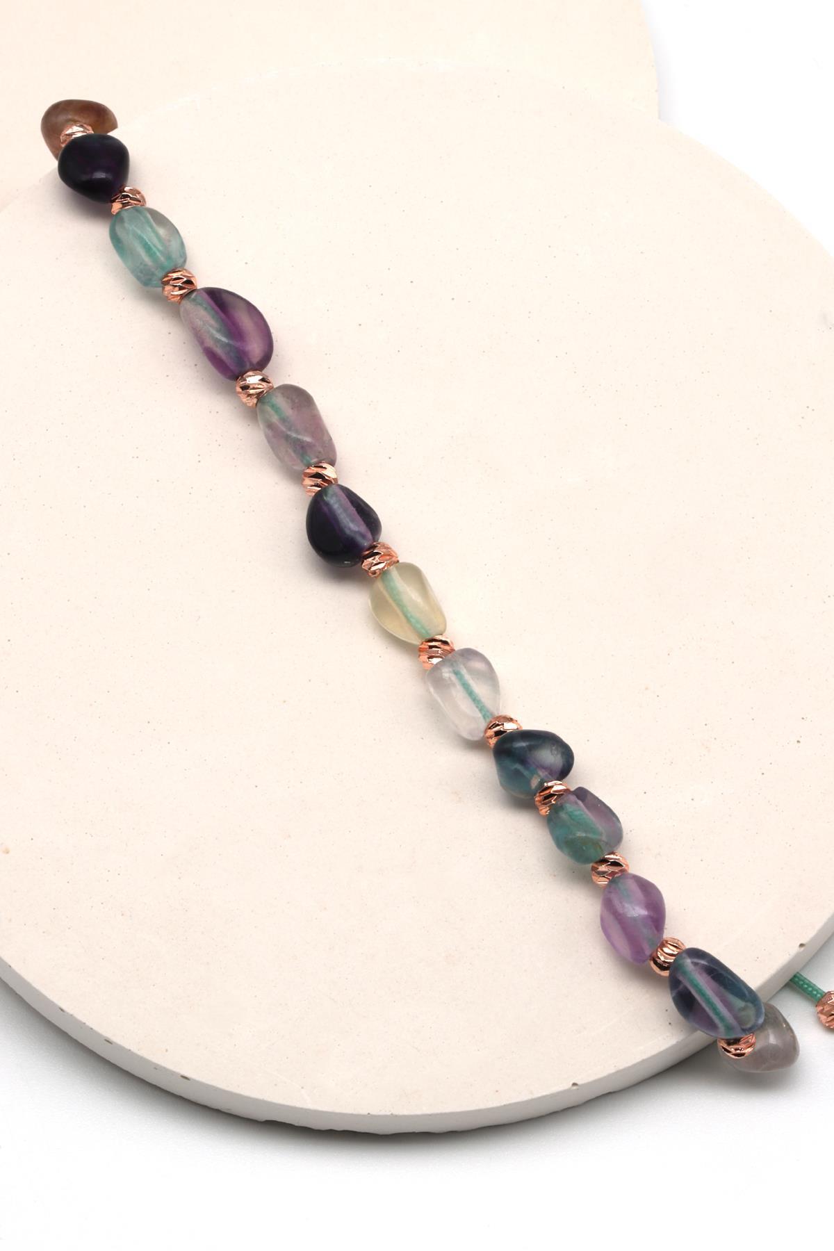 Florit Doğal Taş Makrome Örme Bileklik Mercimek Kesim