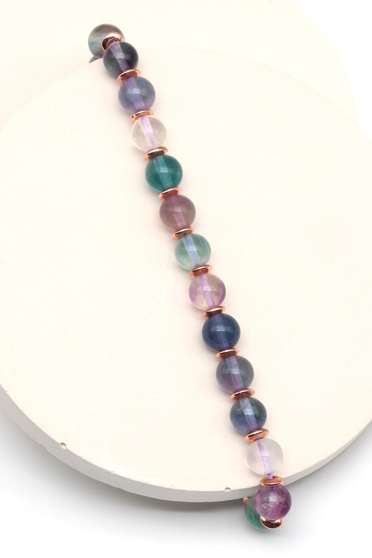 Florit Doğal Taş Makrome Örme Bileklik Küre Kesim