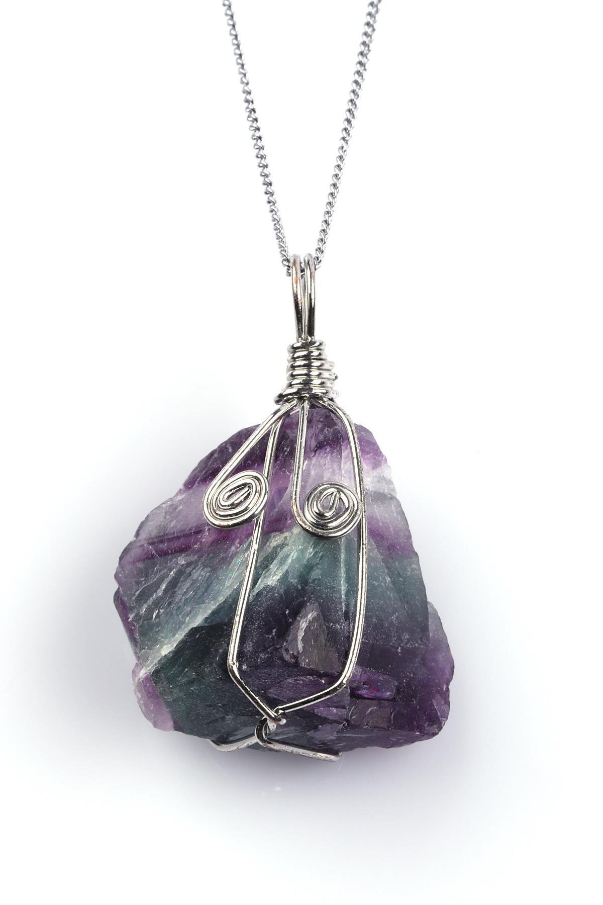 Florit Doğal Taş Tel Sarmalı Kolye